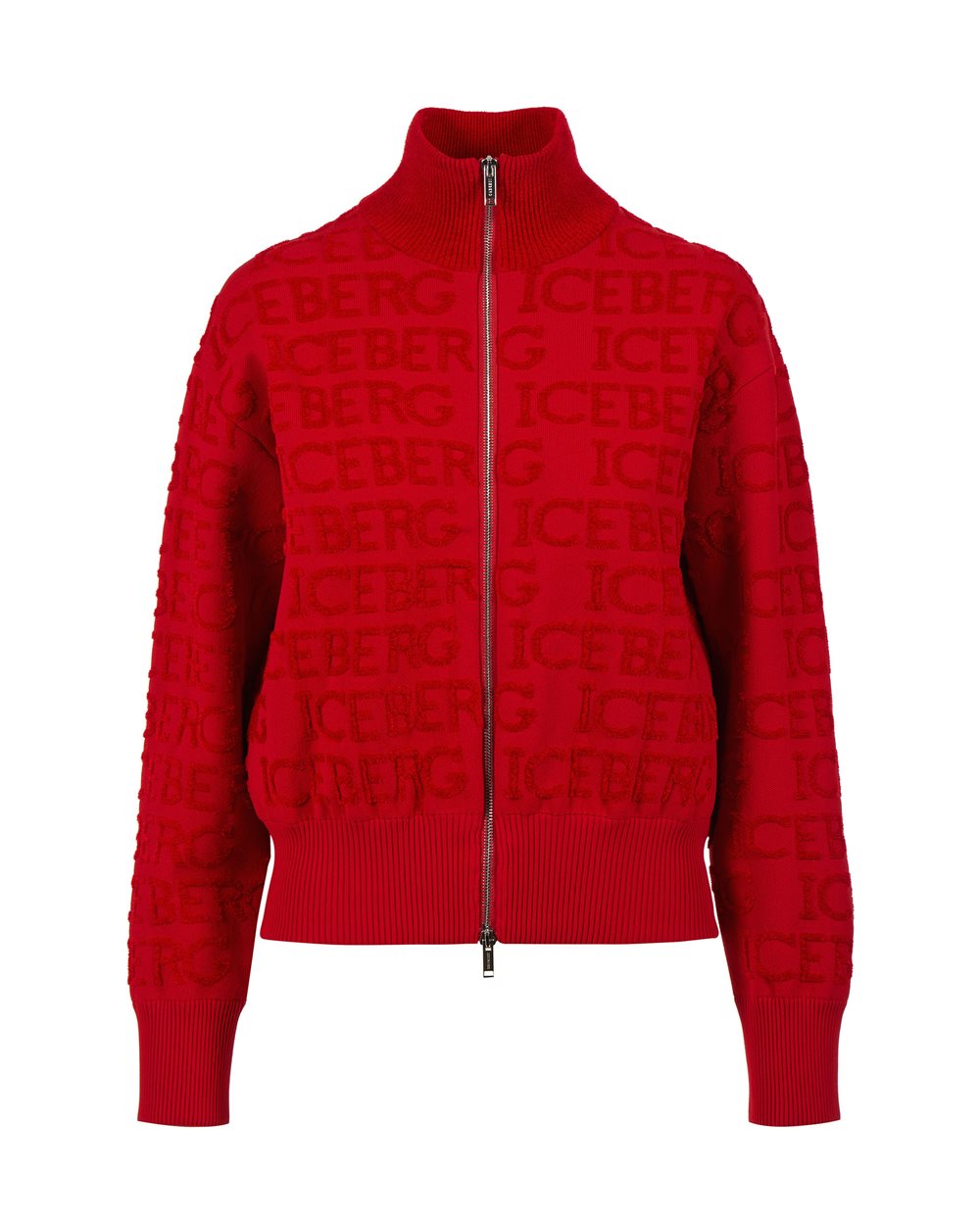 High neck cardigan with zip and logo | Iceberg - Official Website