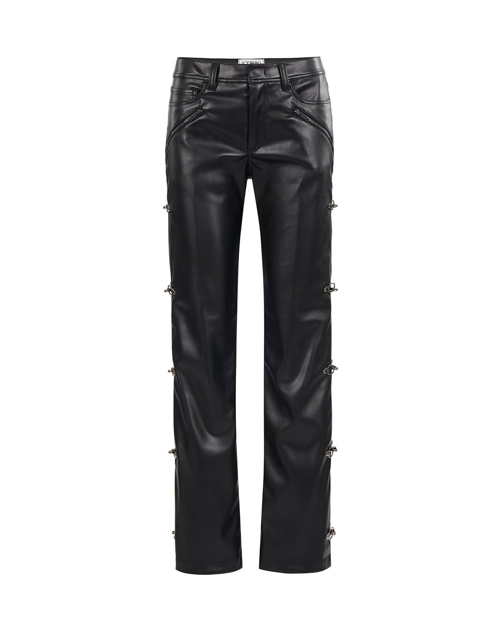 Eco-leather trousers with snap hooks - Trousers | Iceberg - Official Website