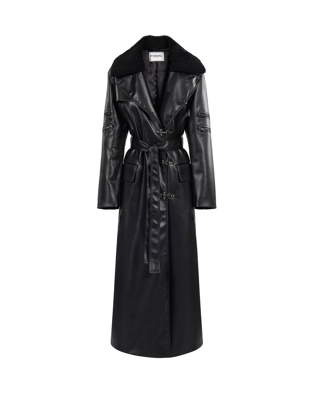 Eco-leather coat with snap hooks - Fashion Show Woman | Iceberg - Official Website