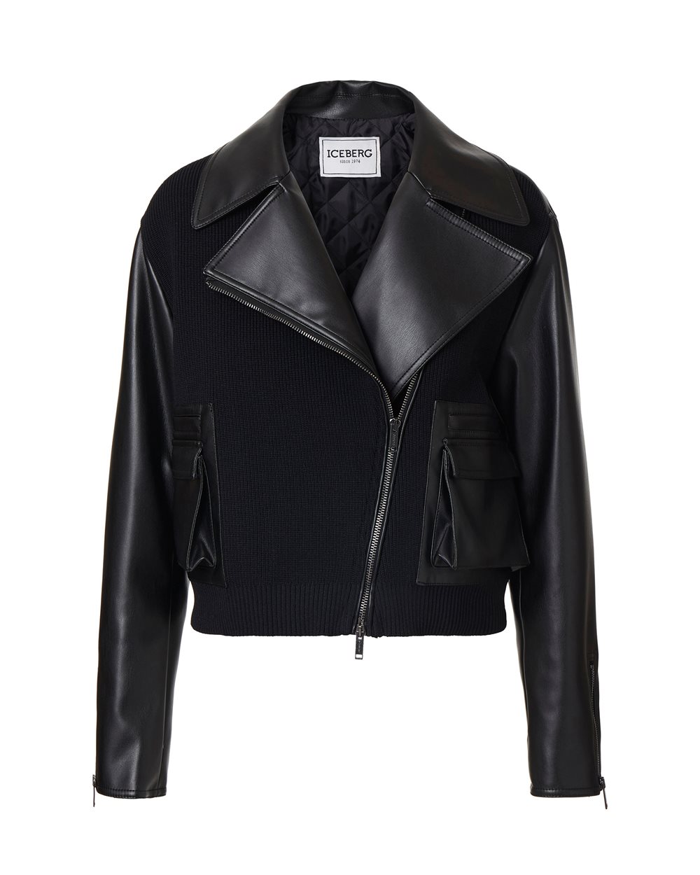 Biker jacket in wool and eco-leather - Outerwear | Iceberg - Official Website