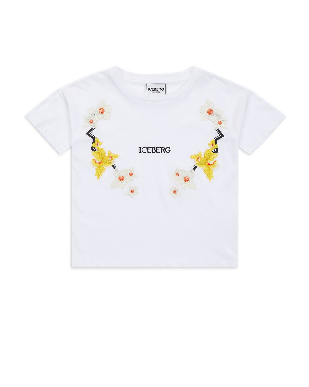 White T-shirt with flowers and logo - Girl | Iceberg - Official Website