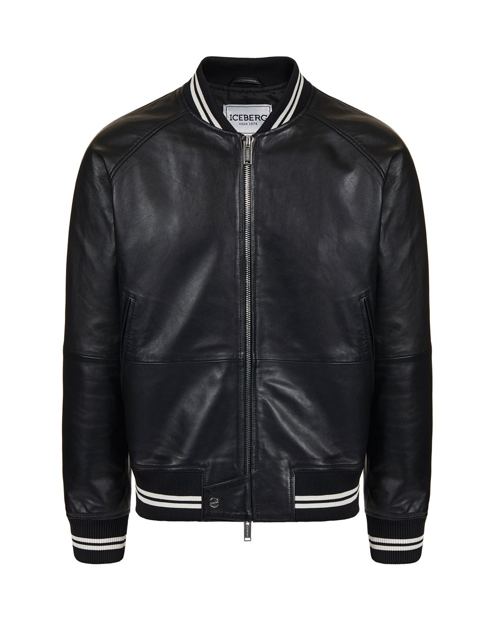 Leather bomber jacket with logo - Man | Iceberg - Official Website