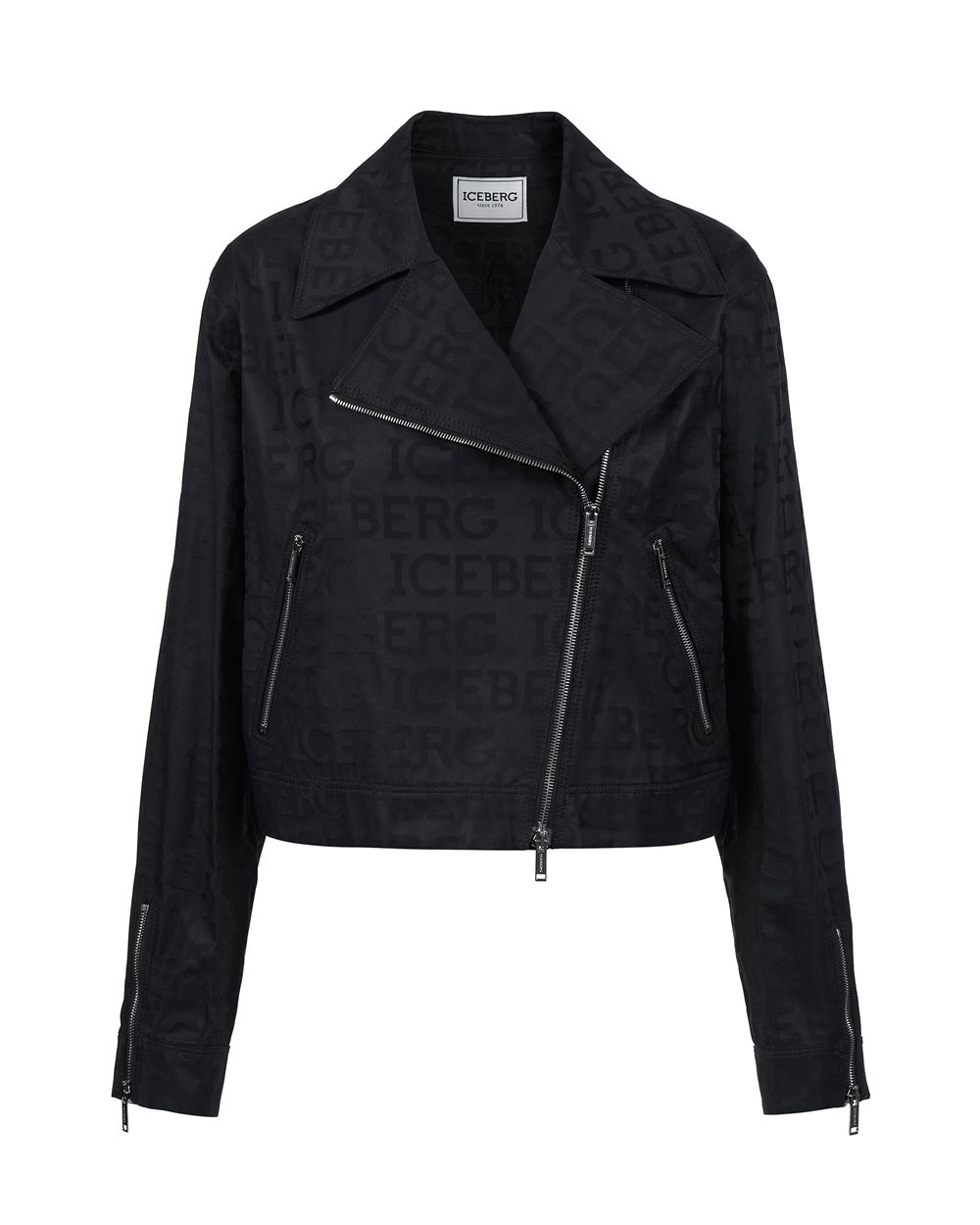 Biker jacket with allover logo - Woman | Iceberg - Official Website