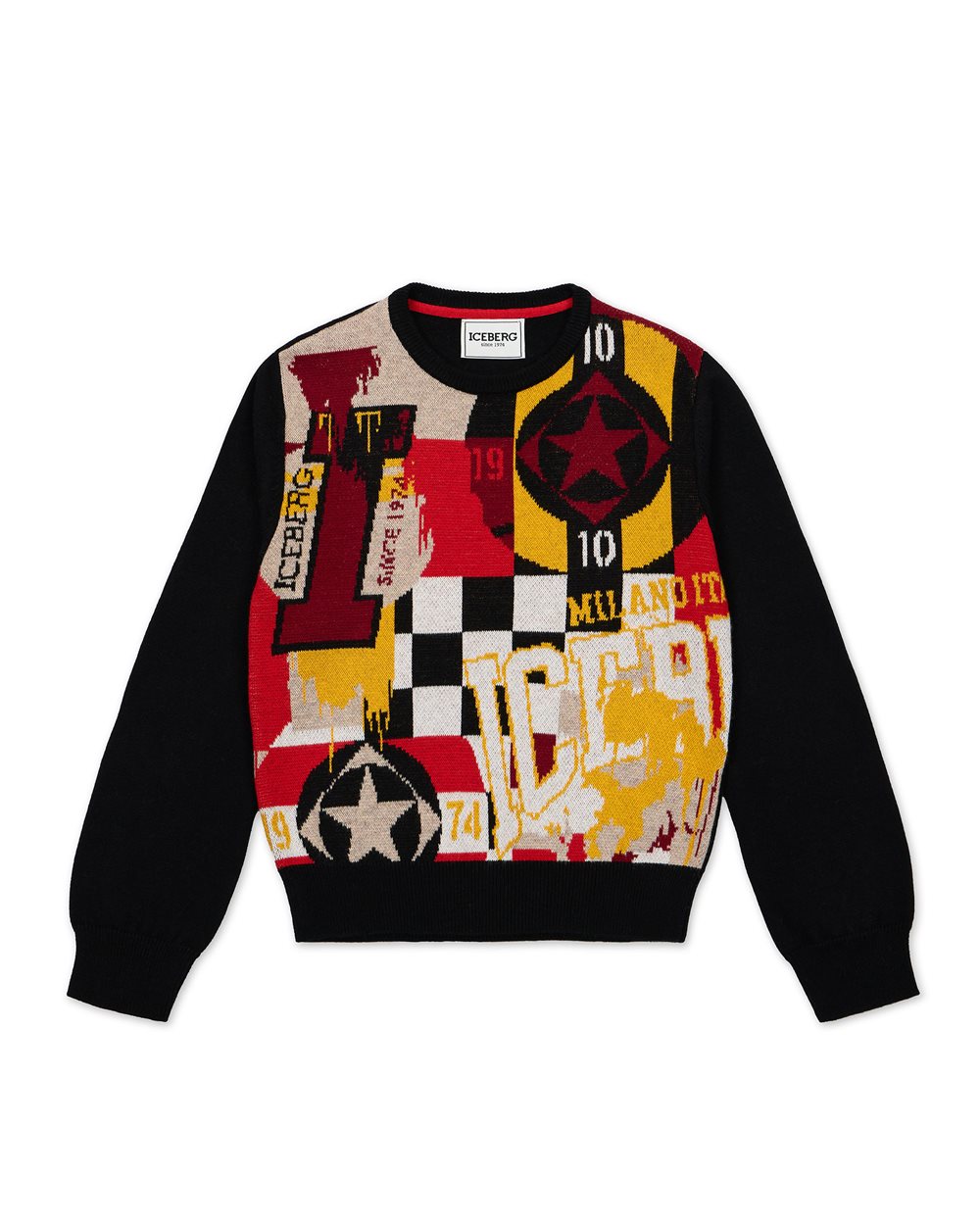 Black crew-neck sweater with Looney Tunes designs | Iceberg