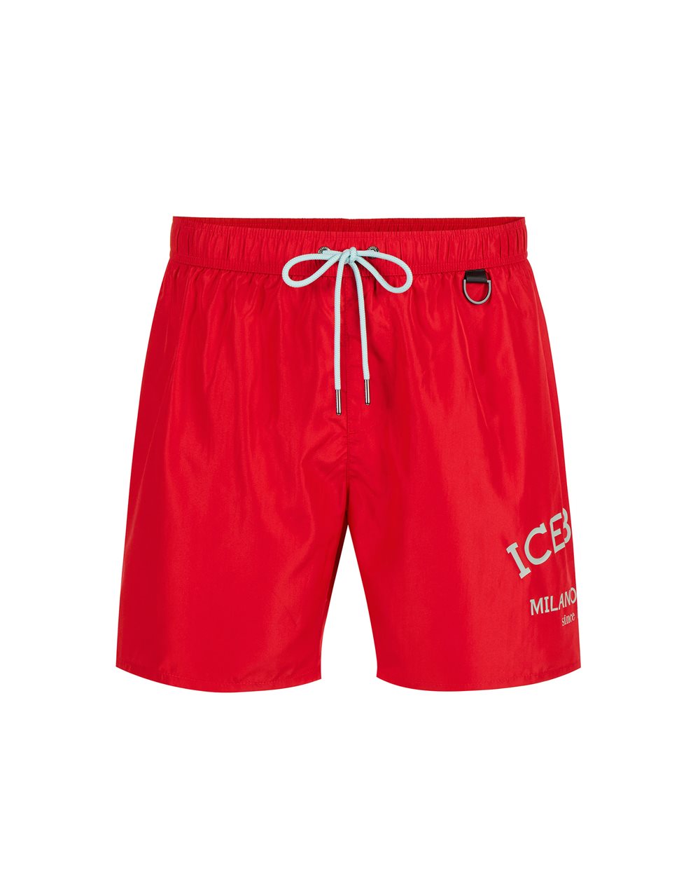 Red swim trunks with drawstring and contrasting Iceberg logo on the leg - Man | Iceberg - Official Website