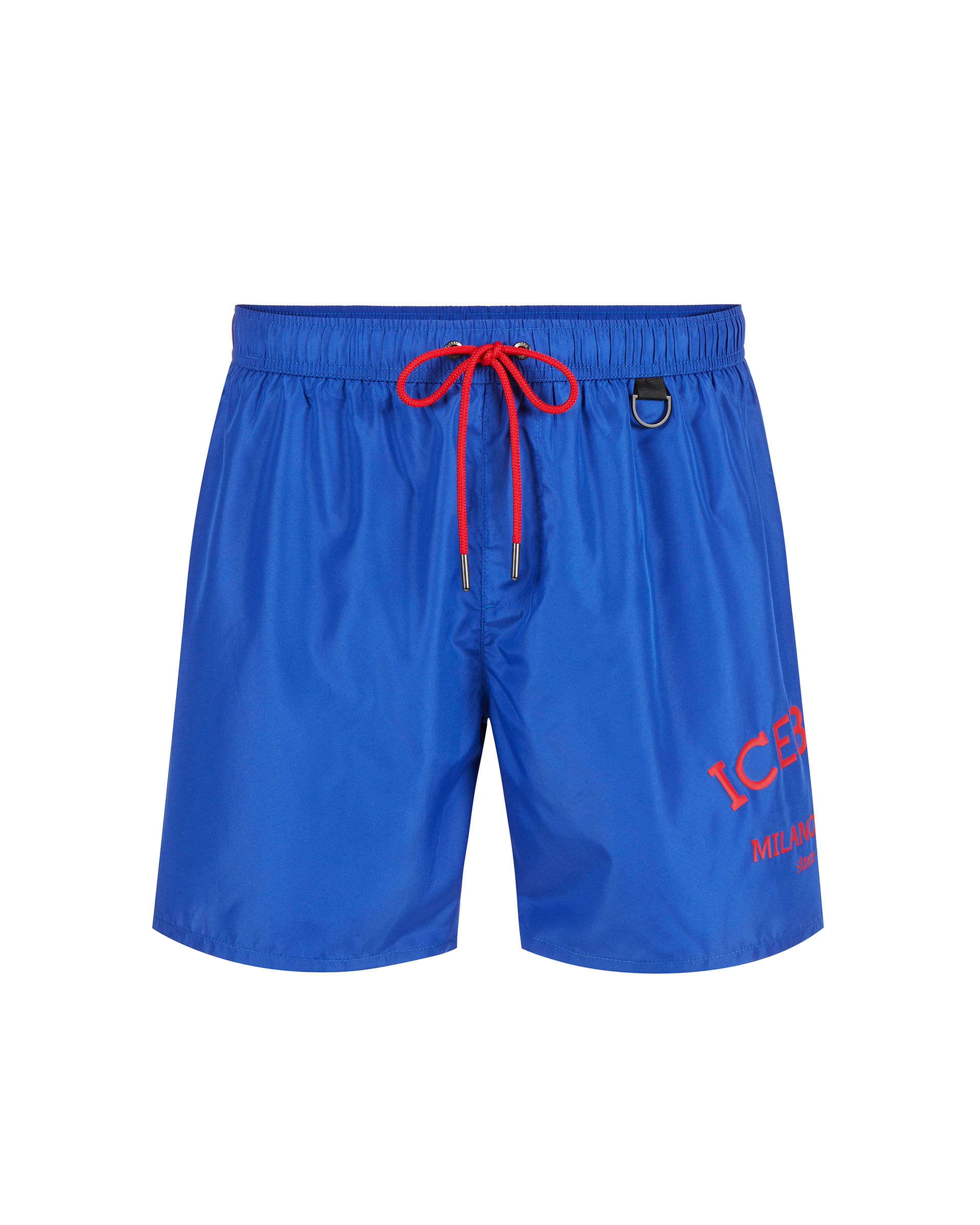 Blue swim boxer shorts with drawstring and contrasting Iceberg logo on the leg - Man | Iceberg - Official Website