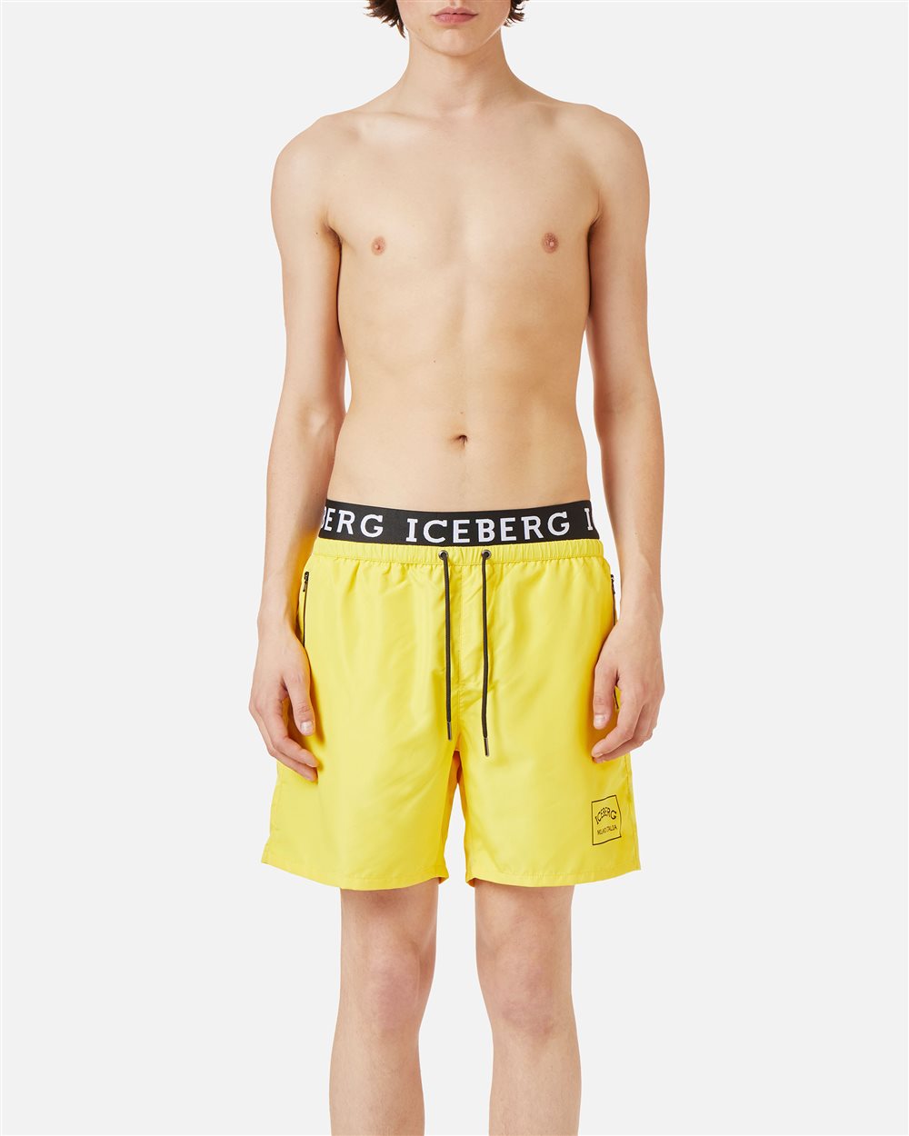 Boxer mare giallo sole con fascia in vita con logo Iceberg e coulisse con colore a contrasto - Beachwear | Iceberg - Official Website