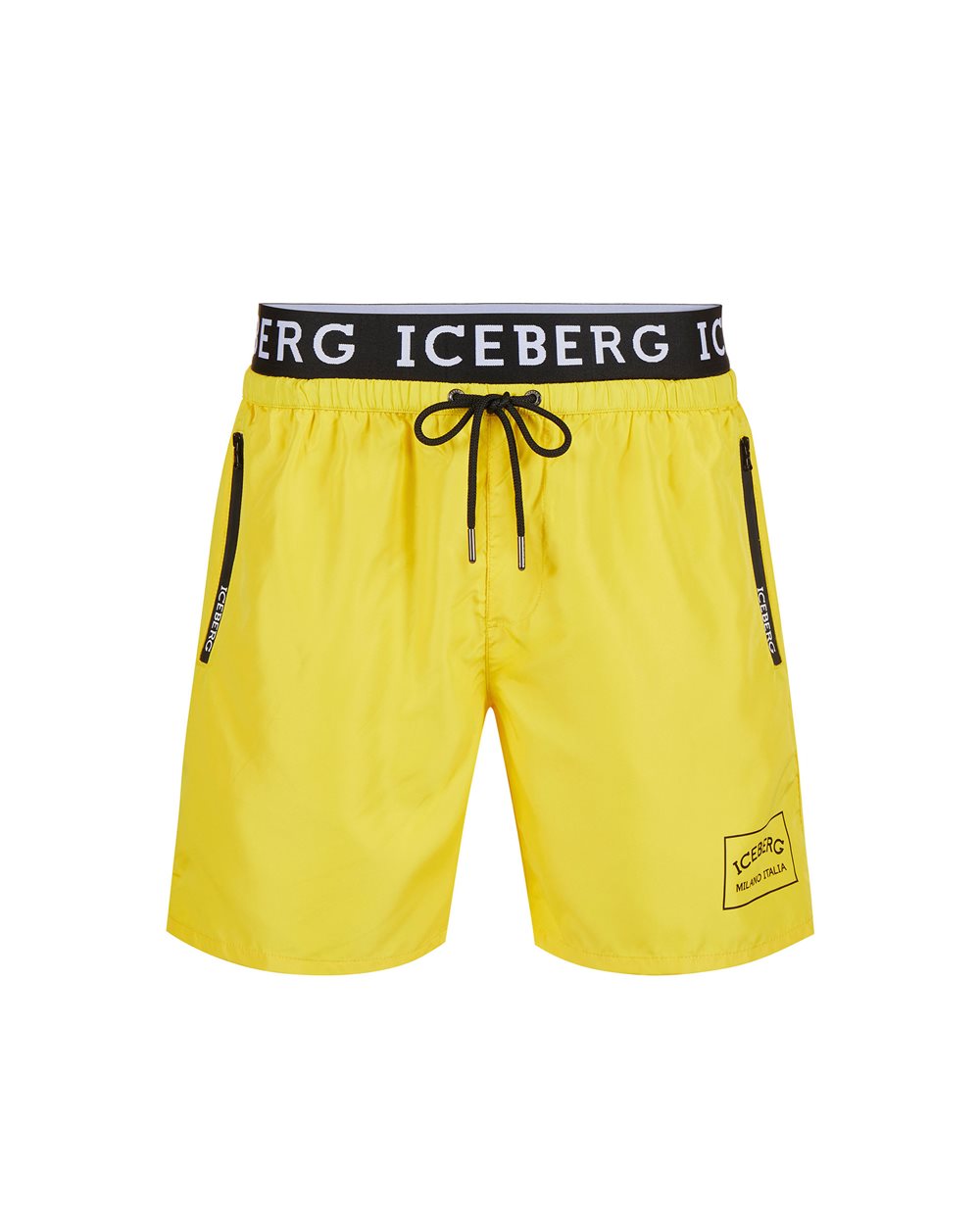 Boxer mare giallo sole con fascia in vita con logo Iceberg e coulisse con colore a contrasto - Beachwear | Iceberg - Official Website