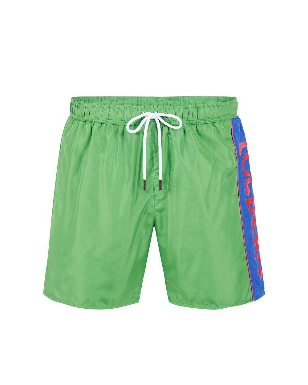 Emerald Green Swim Trunks with Drawstring and Contrasting Band on the Left Side - Uomo | Iceberg - Official Website