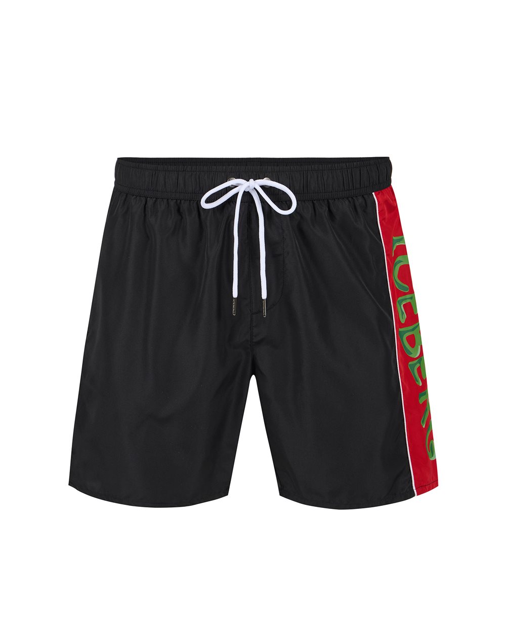 Black swim trunks with drawstring and contrasting band on the left side - per abilitare | Iceberg - Official Website