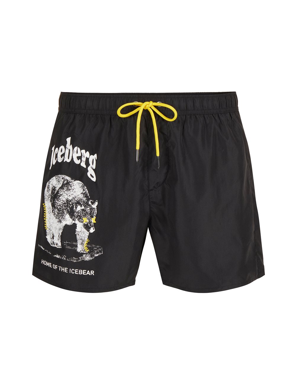 Black swim trunks with tone-on-tone rubber prints and contrasting drawstring - per abilitare | Iceberg - Official Website
