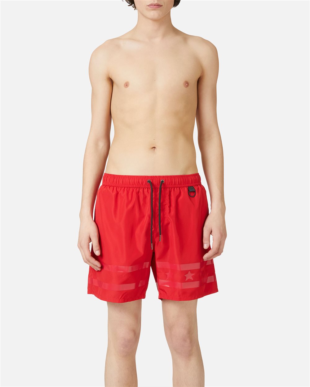 Red swim trunks with rubberized tone-on-tone prints and contrasting drawstring - Beachwear | Iceberg - Official Website