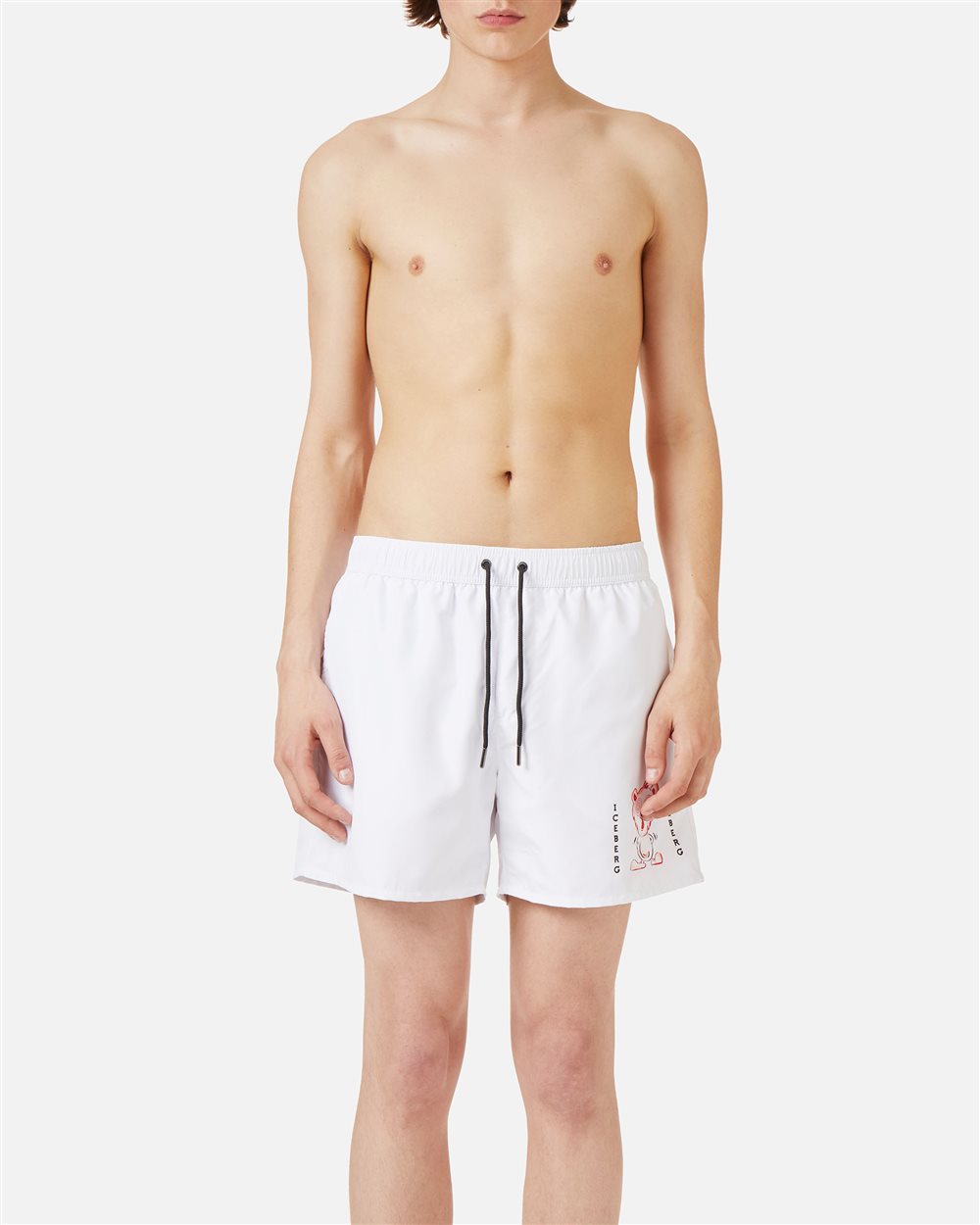 Boxer mare bianco ottico con stampe e coulisse - Beachwear | Iceberg - Official Website