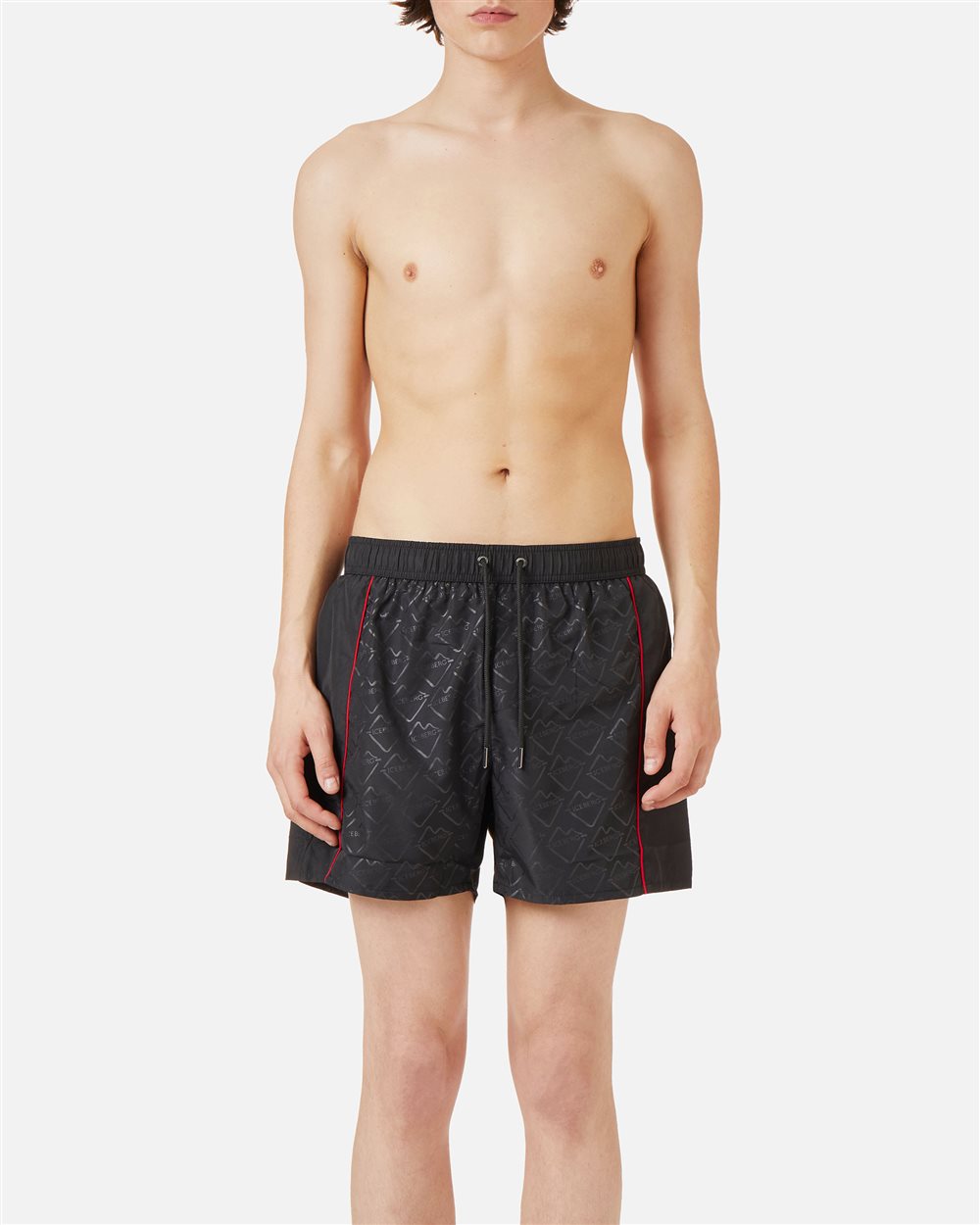 Black swim trunks with tone-on-tone side bands and drawstring - Uomo | Iceberg - Official Website
