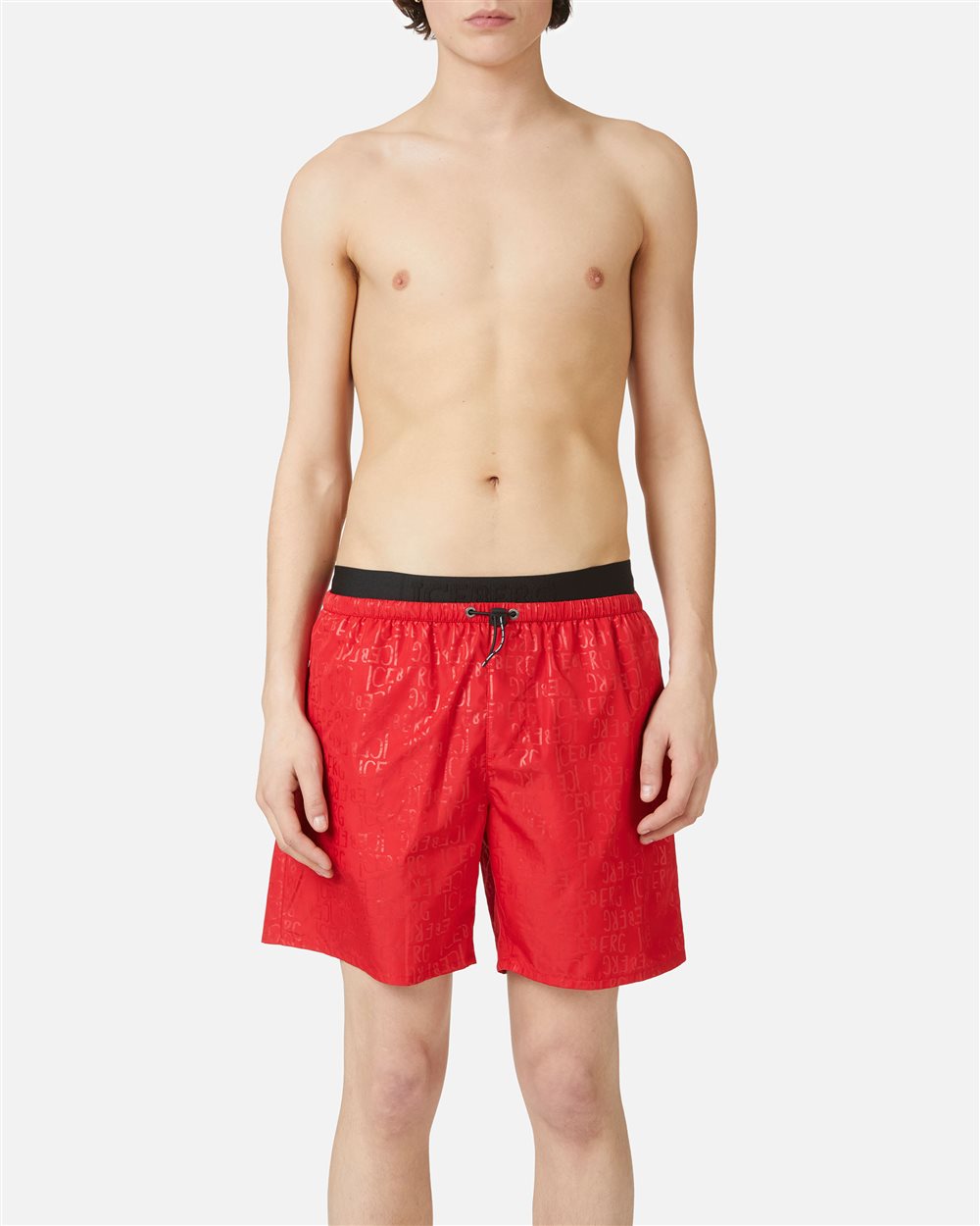 Red swim trunks with elastic and black drawstring and Iceberg logo - Beachwear | Iceberg - Official Website