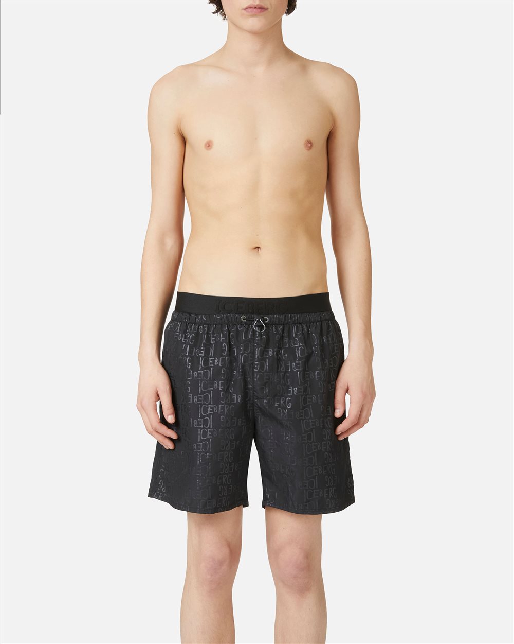 Black boxer shorts with elastic, drawstring and Iceberg logo - Uomo | Iceberg - Official Website