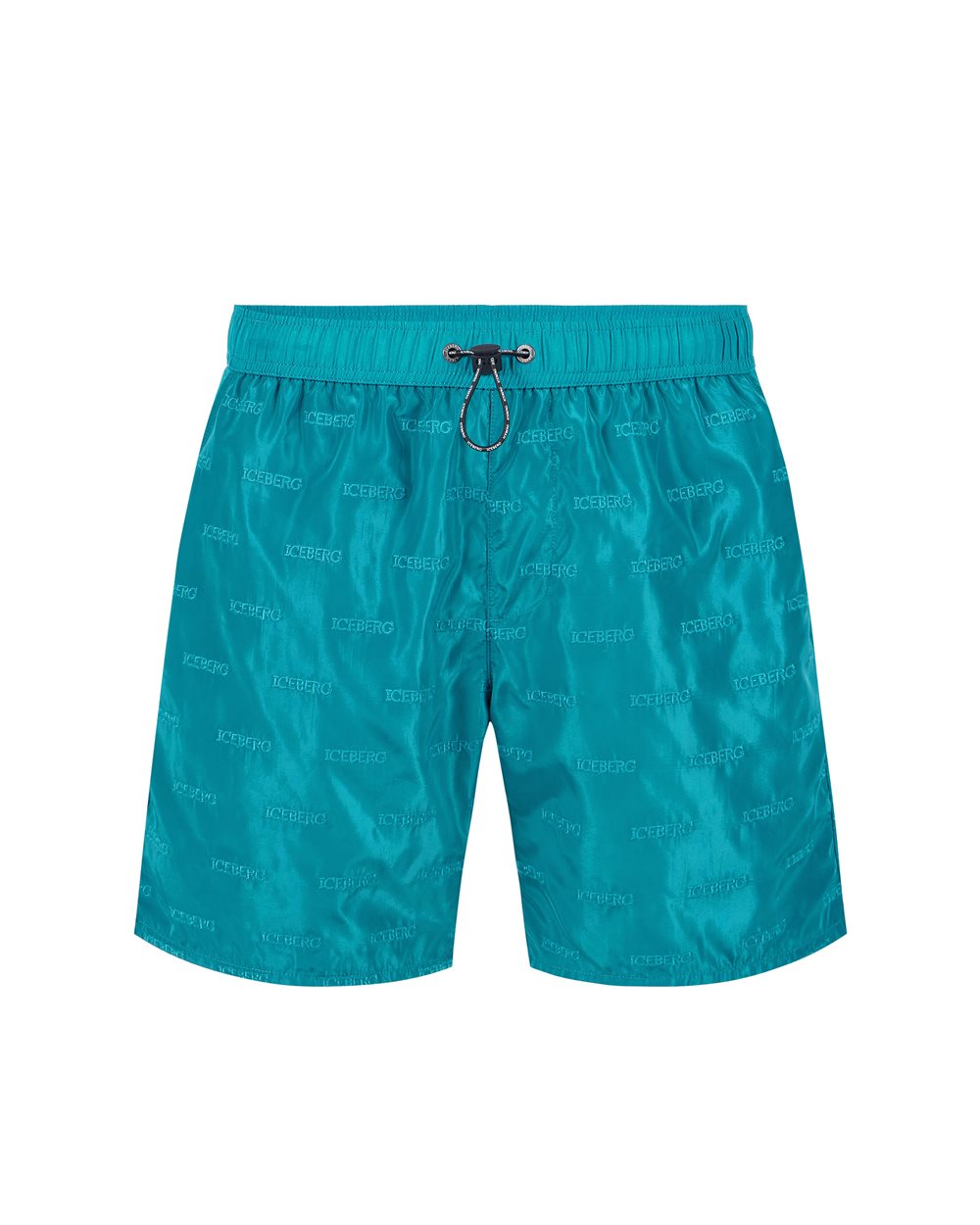 Teal-colored swim trunks with elastic and black drawstring and allover tone-on-tone Iceberg logo - Uomo | Iceberg - Official Website