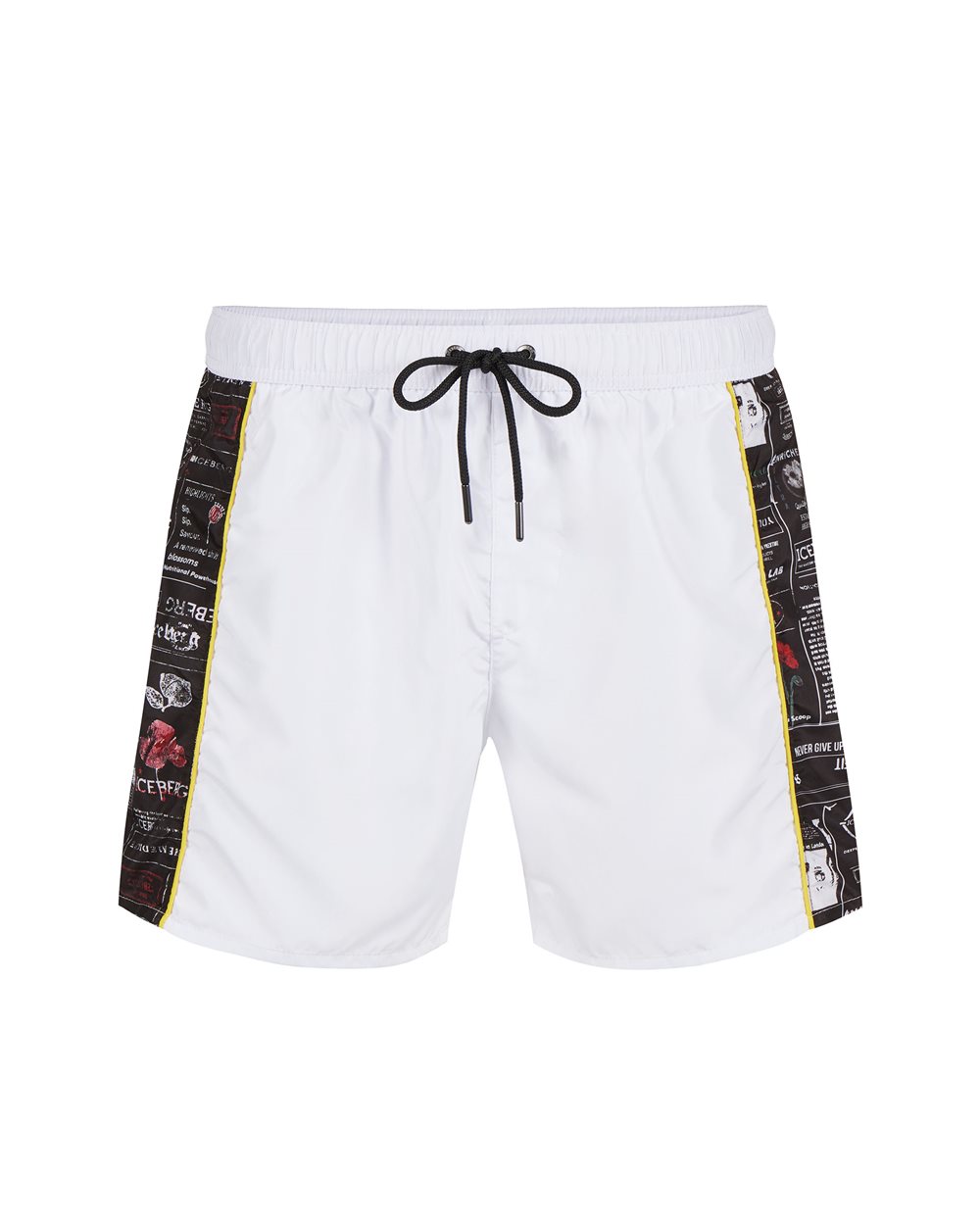 White swim trunks with contrasting side bands and vertical Iceberg logo - Man | Iceberg - Official Website