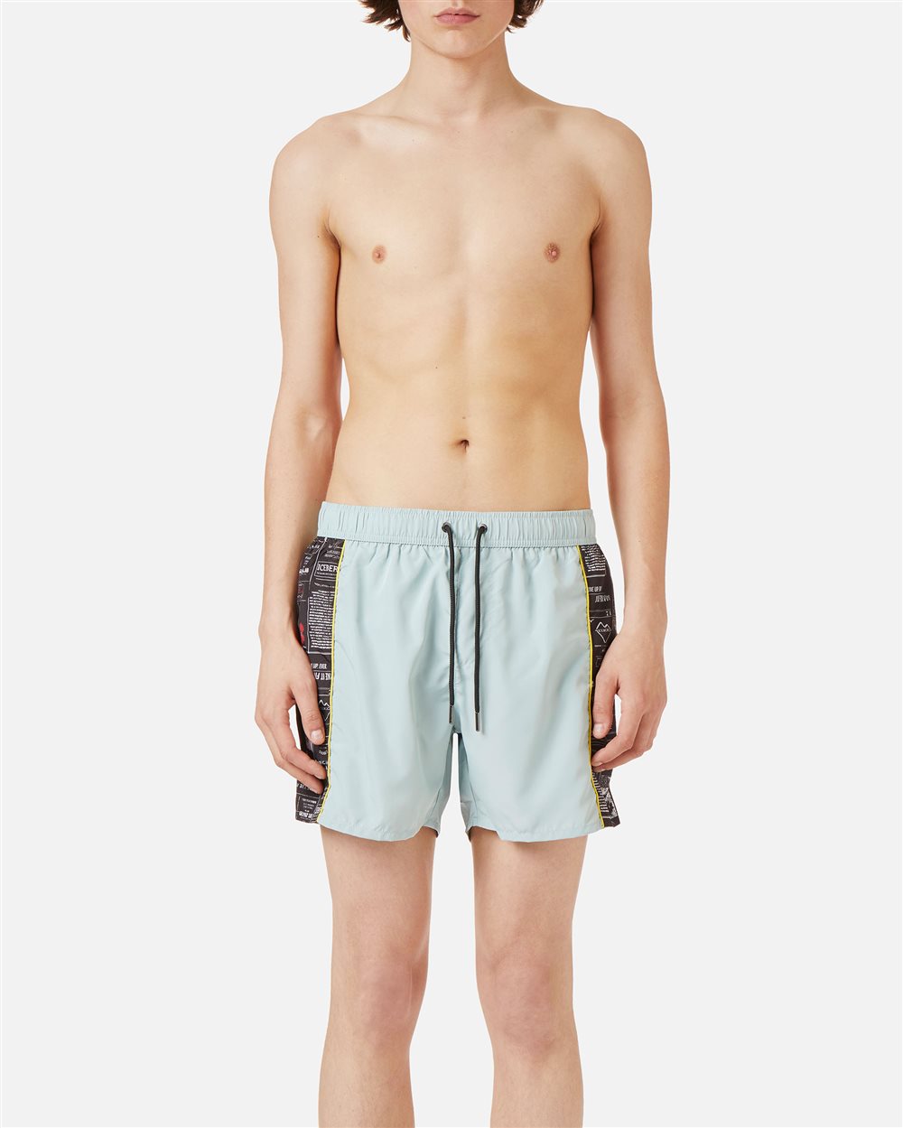 Mint-colored swim trunks with contrasting side bands and vertical Iceberg logo - Man | Iceberg - Official Website