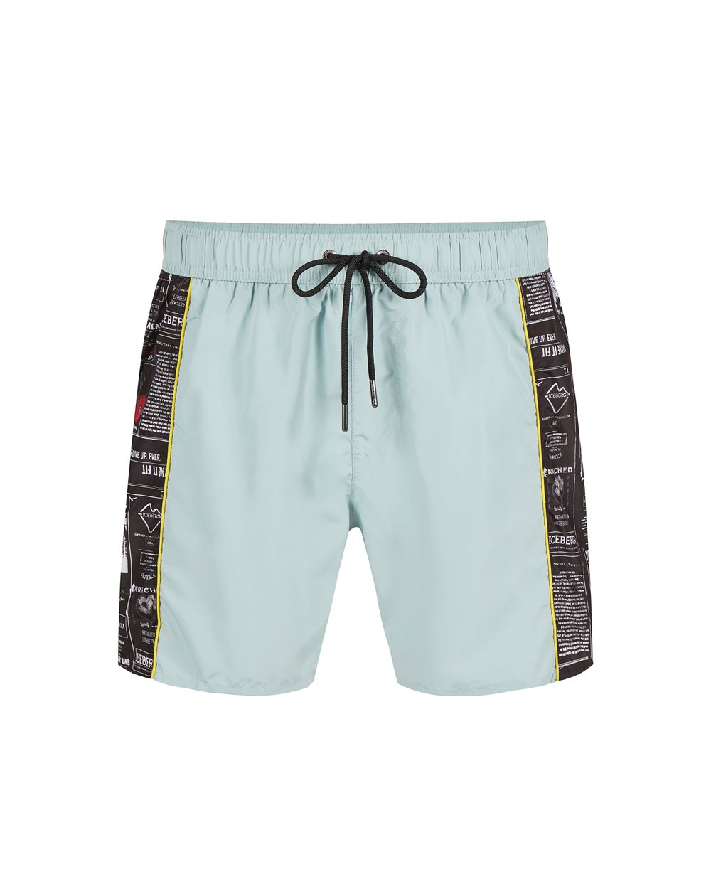 Mint-colored swim trunks with contrasting side bands and vertical Iceberg logo - Man | Iceberg - Official Website