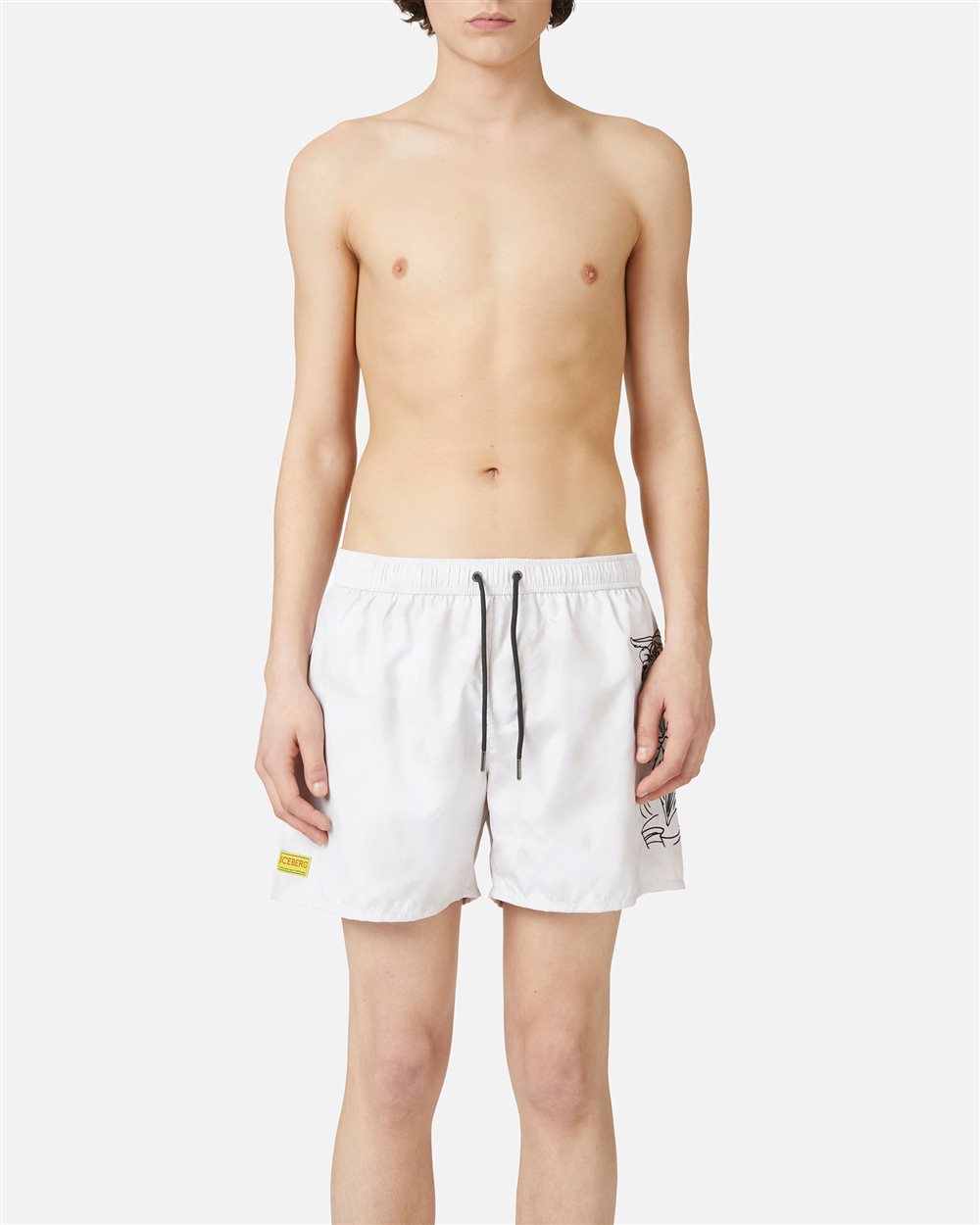 Boxer mare con coulisse color grigio blu con stampa sulla gamba sinistra e logo Iceberg - Beachwear | Iceberg - Official Website