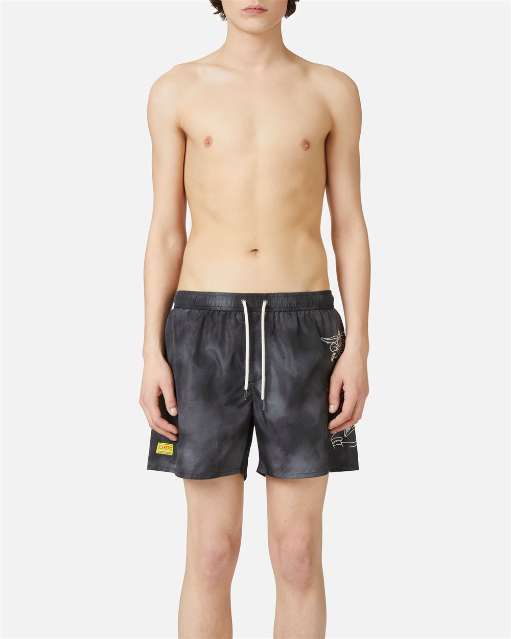 Boxer mare con coulisse color nero con stampa sulla gamba sinistra e logo Iceberg - PER FARE LE REGOLE | Iceberg - Official Website