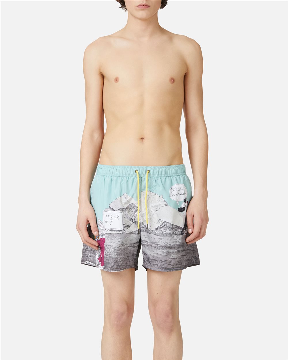 Boxer mare a fantasia con sfondo verde salvia e coulisse gialla - Beachwear | Iceberg - Official Website