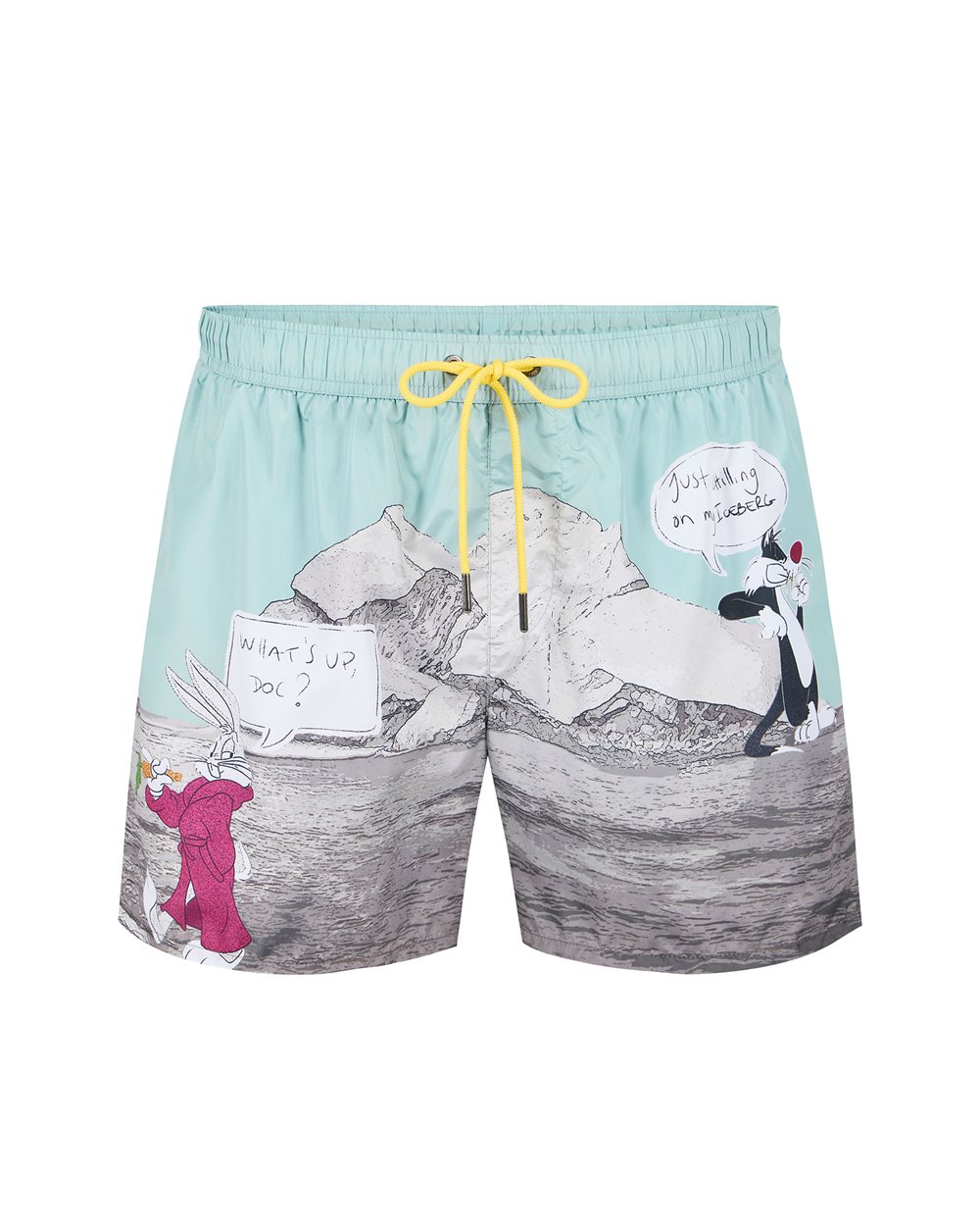 Boxer mare a fantasia con sfondo verde salvia e coulisse gialla - Beachwear | Iceberg - Official Website