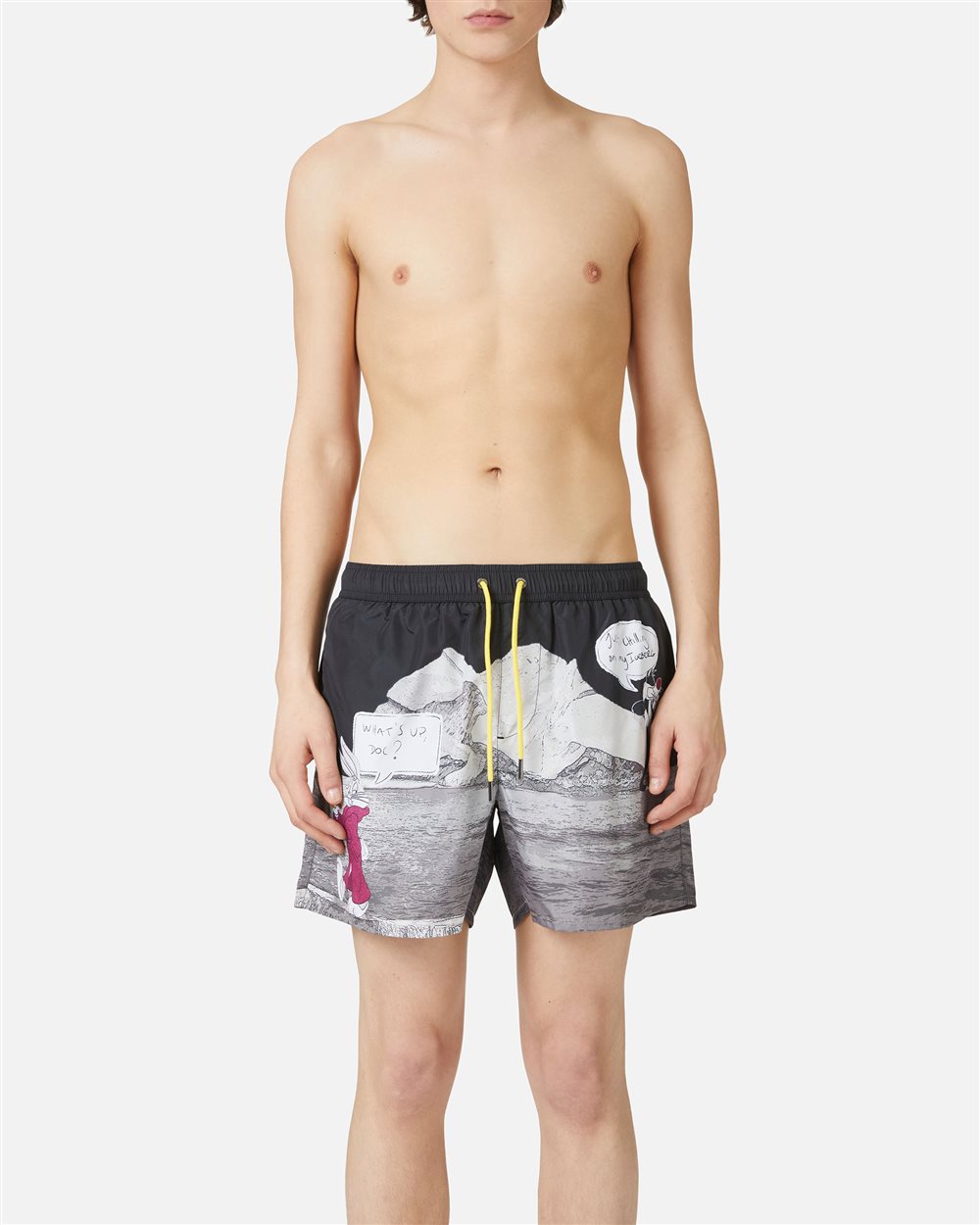 Boxer mare a fantasia con sfondo nero e coulisse gialla - Beachwear | Iceberg - Official Website