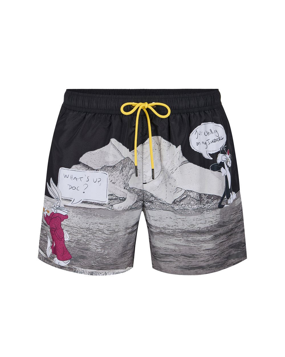 Boxer mare a fantasia con sfondo nero e coulisse gialla - Beachwear | Iceberg - Official Website