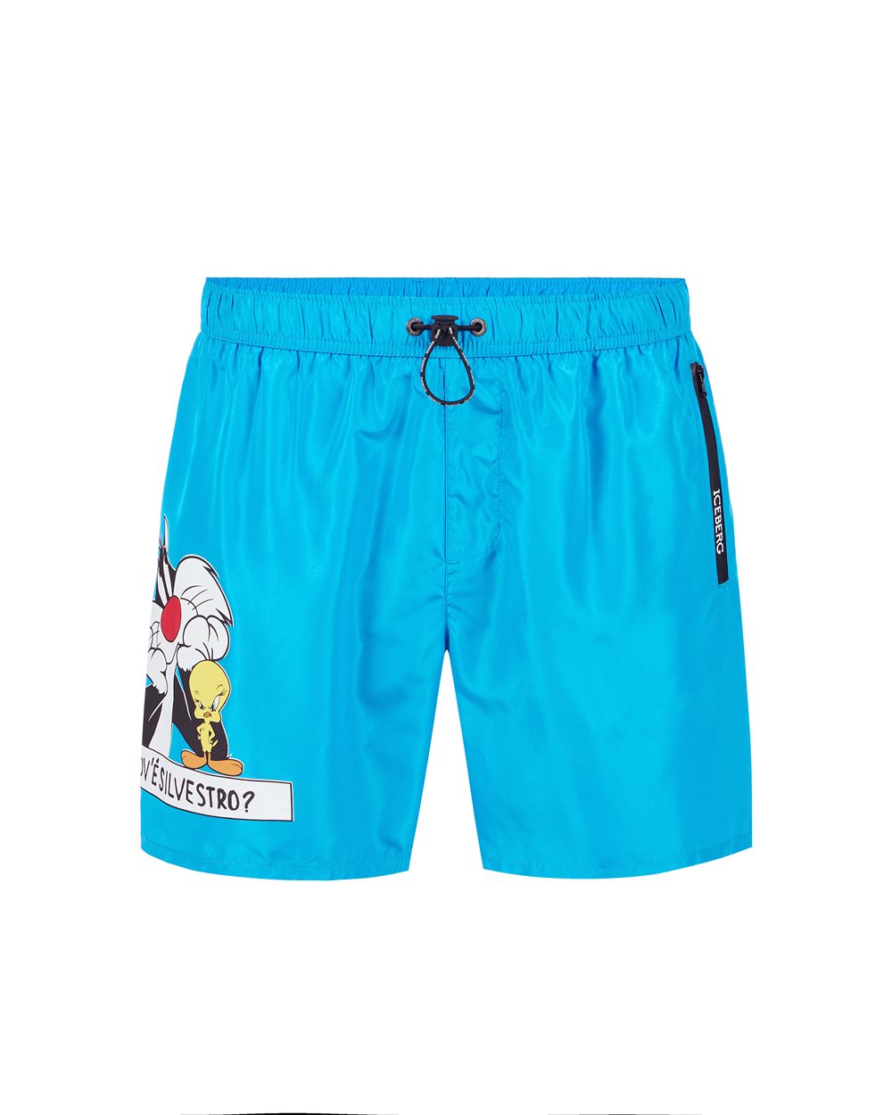 Turquoise swim trunks with drawstring, Iceberg print and logo - per abilitare | Iceberg - Official Website