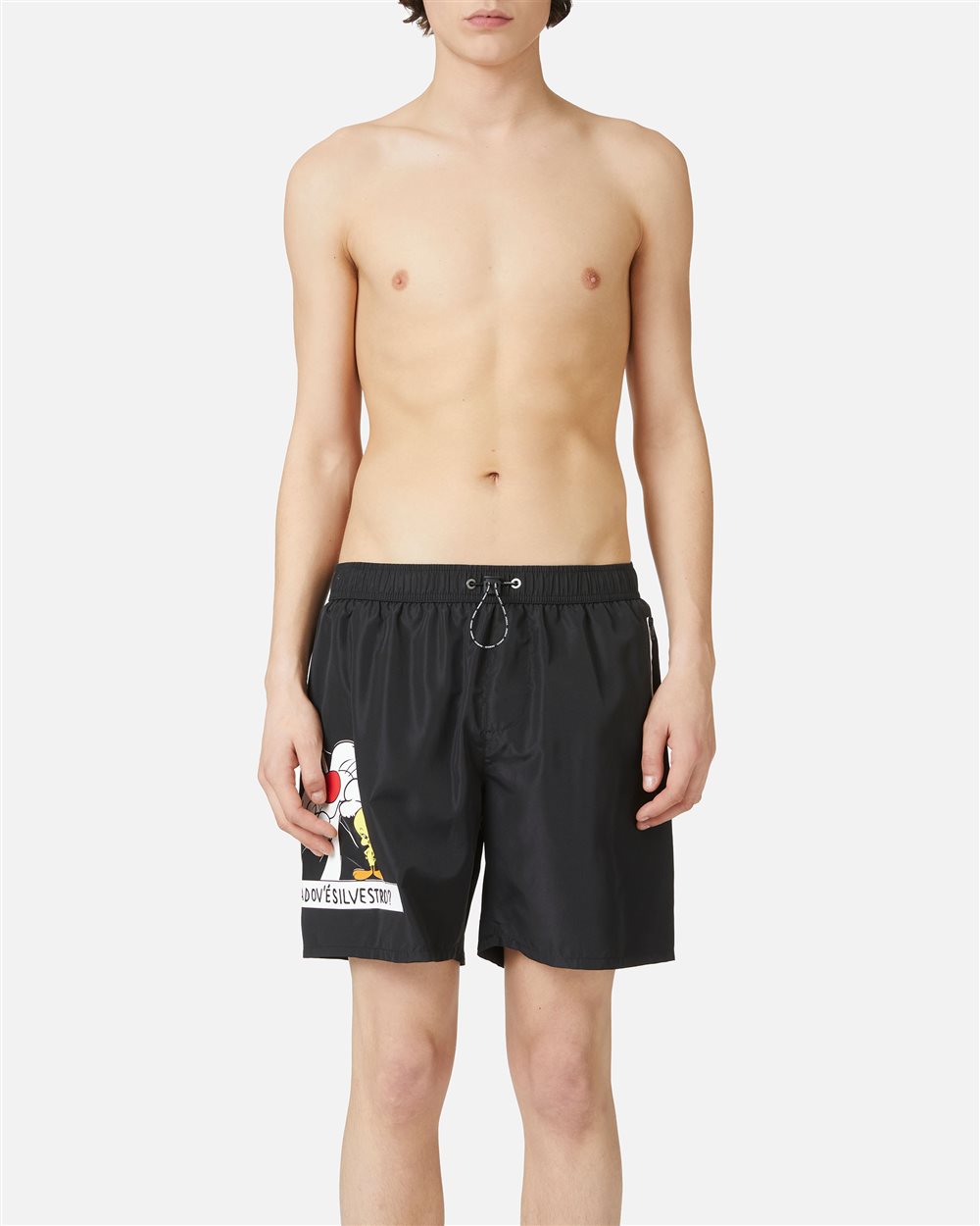 Black swim trunks with drawstring, Iceberg print and logo - Beachwear | Iceberg - Official Website