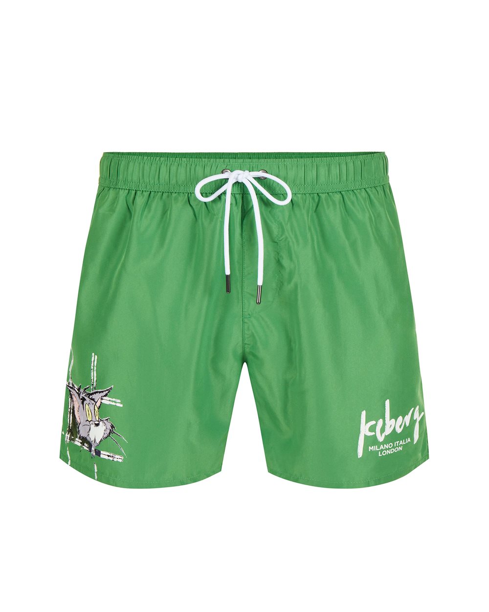 Green swim trunks with Tom print and adjustable drawstring - Man | Iceberg - Official Website