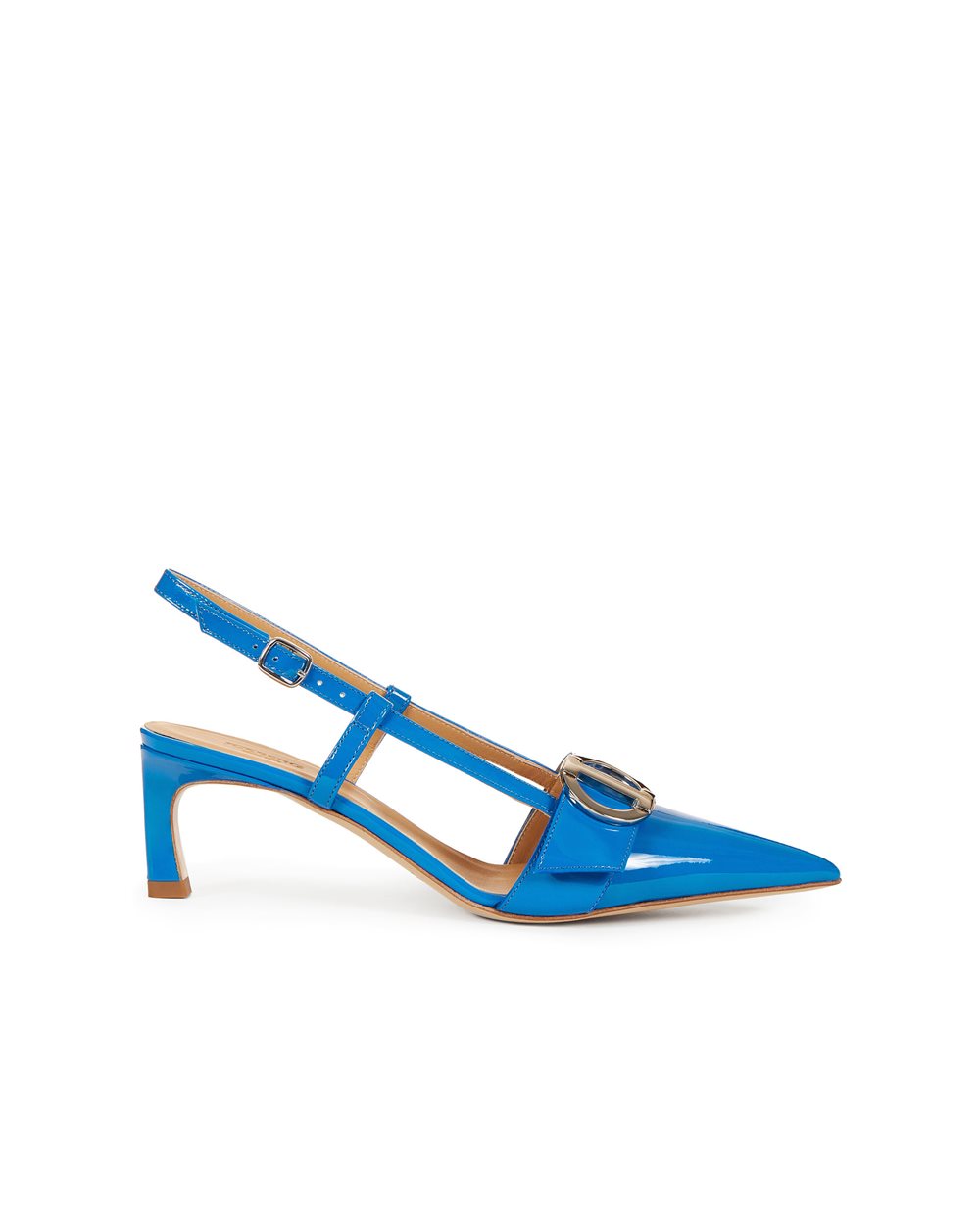 Pointed-toe turquoise patent leather slingback shoe with Iceberg metal monogram - Shoes & sneakers | Iceberg - Official Website