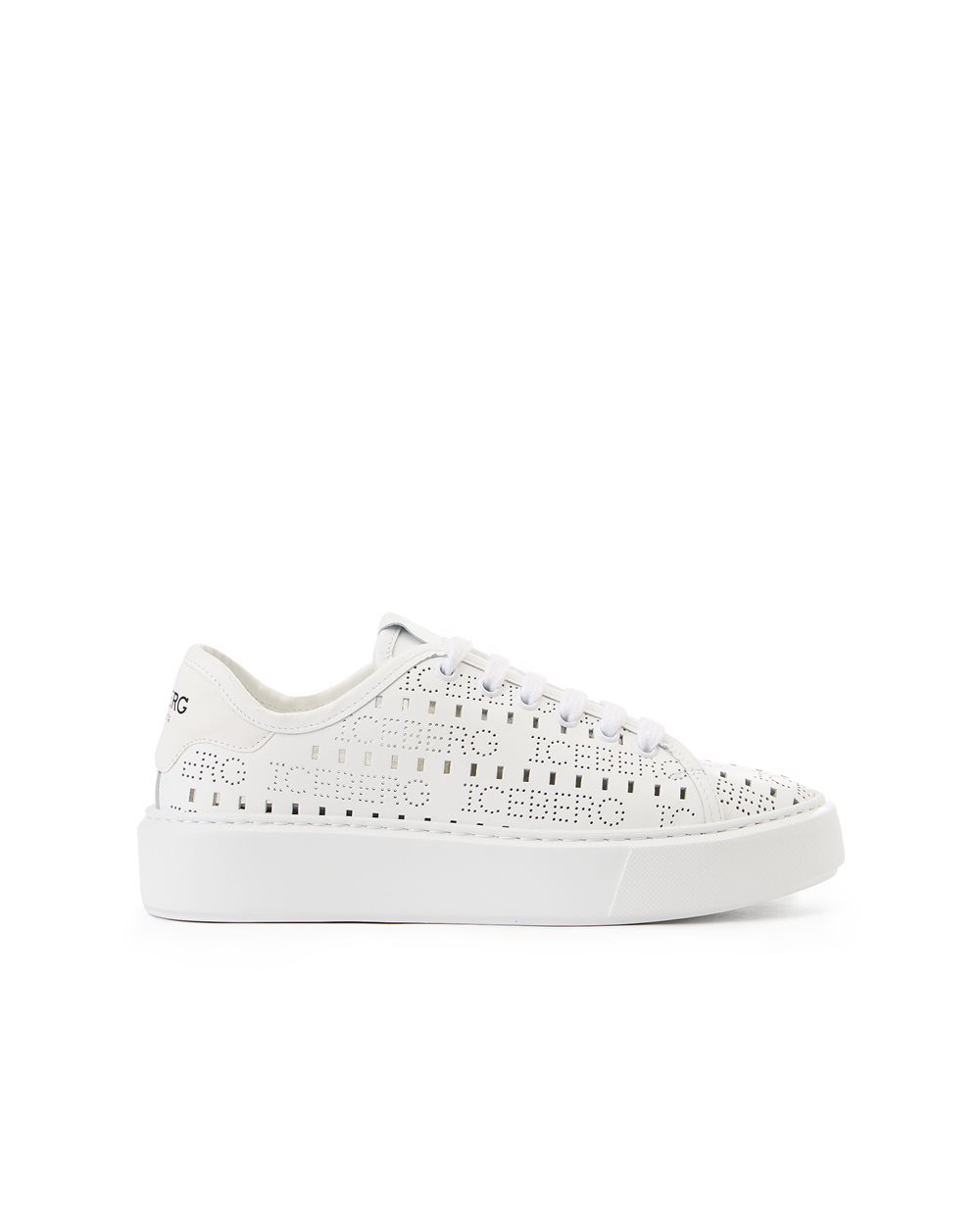 Oversized sneakers in perforated white leather with allover logo | Iceberg - Official Website