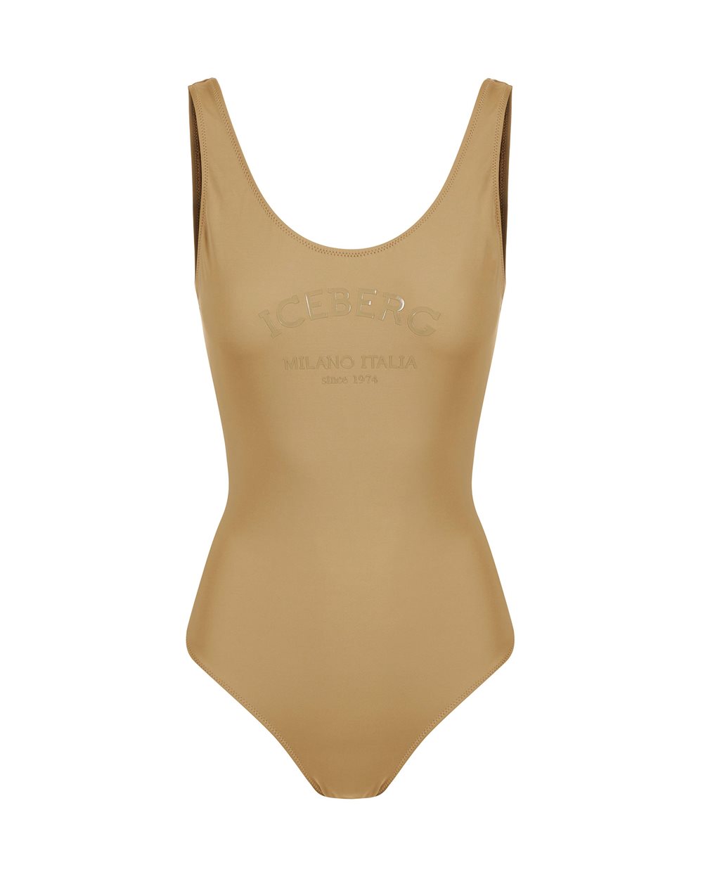 Mud-colored Olympic-style one-piece swimsuit with tone-on-tone Iceberg logo - PER FARE LE REGOLE | Iceberg - Official Website