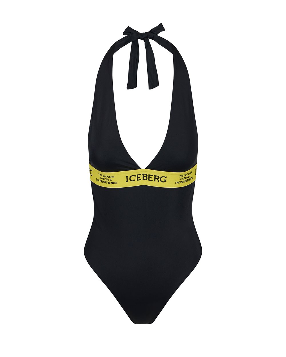 Costume intero nero con banda elastica gialla e logo Iceberg a contrasto - Beachwear | Iceberg - Official Website