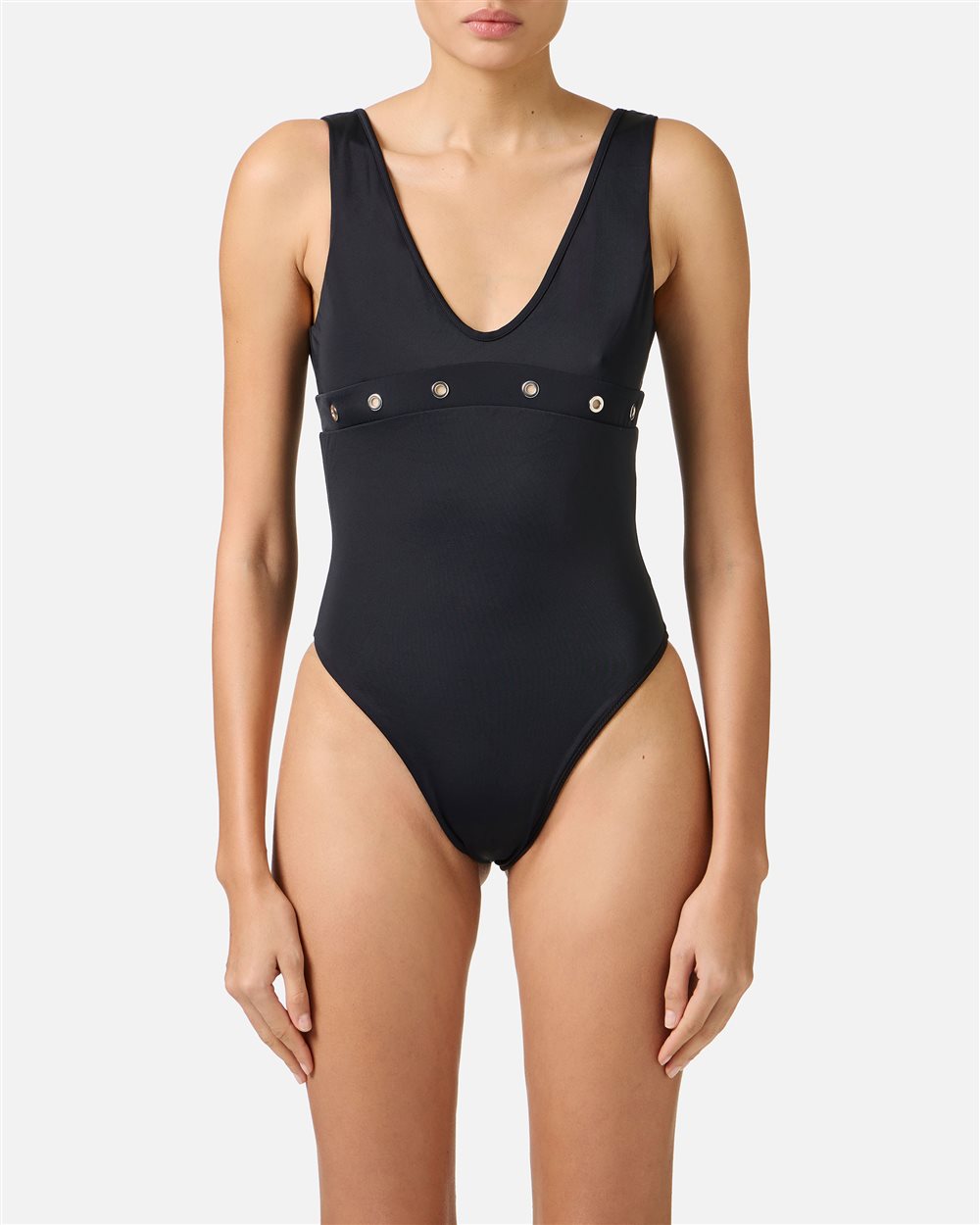 Costume intero nero con borchie in metallo sotto al seno - Beachwear | Iceberg - Official Website