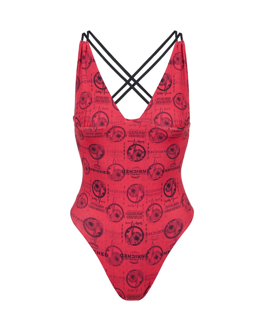 Red one-piece with allover prints and double crossed straps on the back - per abilitare | Iceberg - Official Website