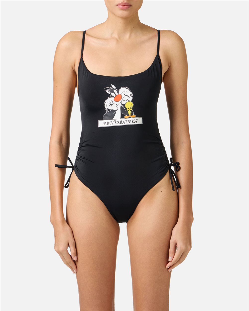 Costume intero nero con stampa Looney Tunes sul petto - Beachwear | Iceberg - Official Website