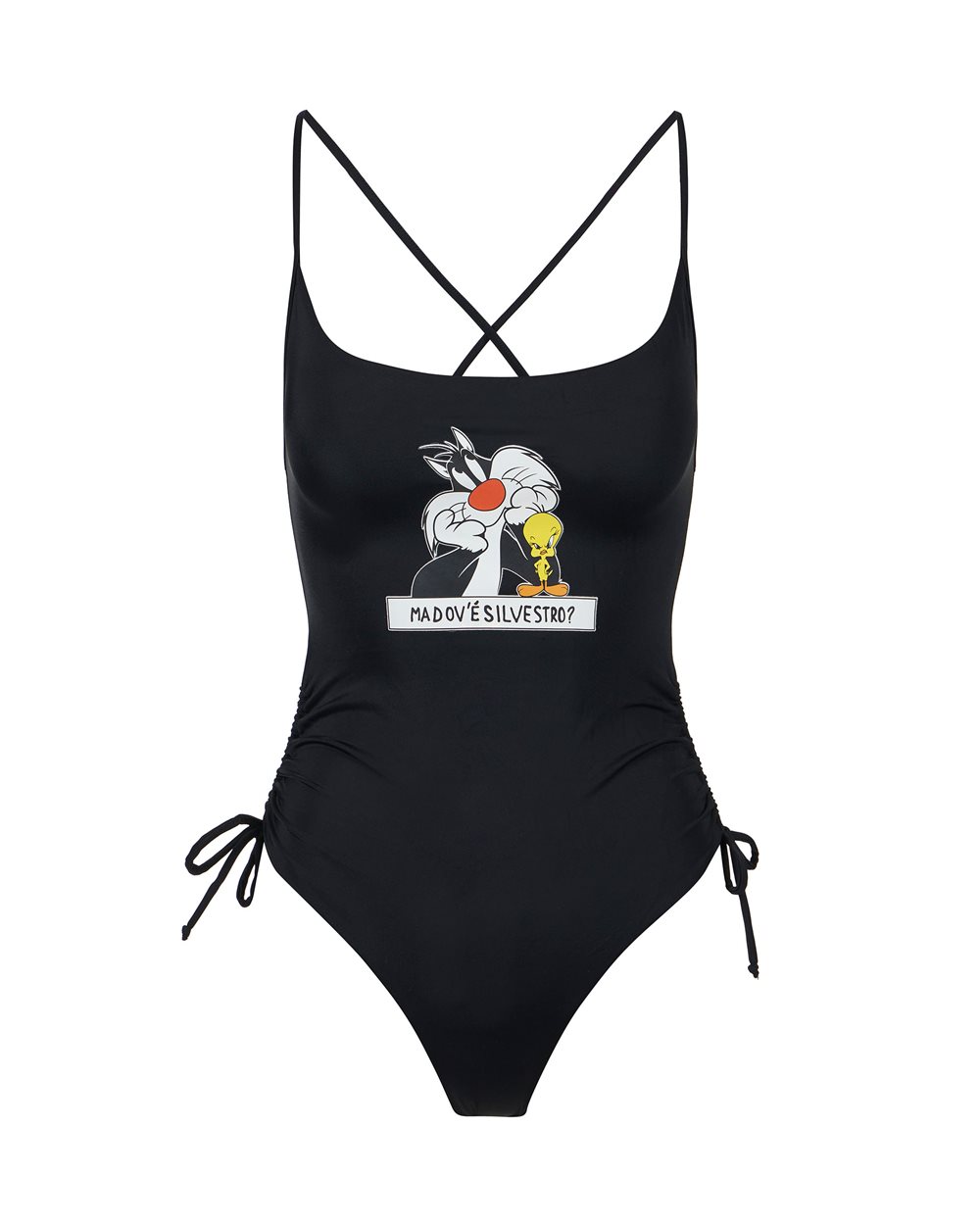 Costume intero nero con stampa Looney Tunes sul petto - Beachwear | Iceberg - Official Website