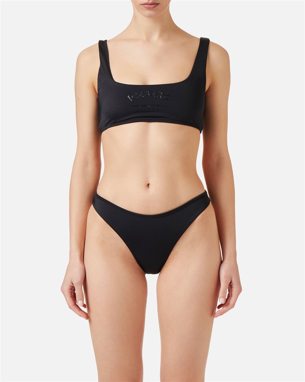 Top mare nero con logo Iceberg tono su tono sul davanti - Beachwear | Iceberg - Official Website