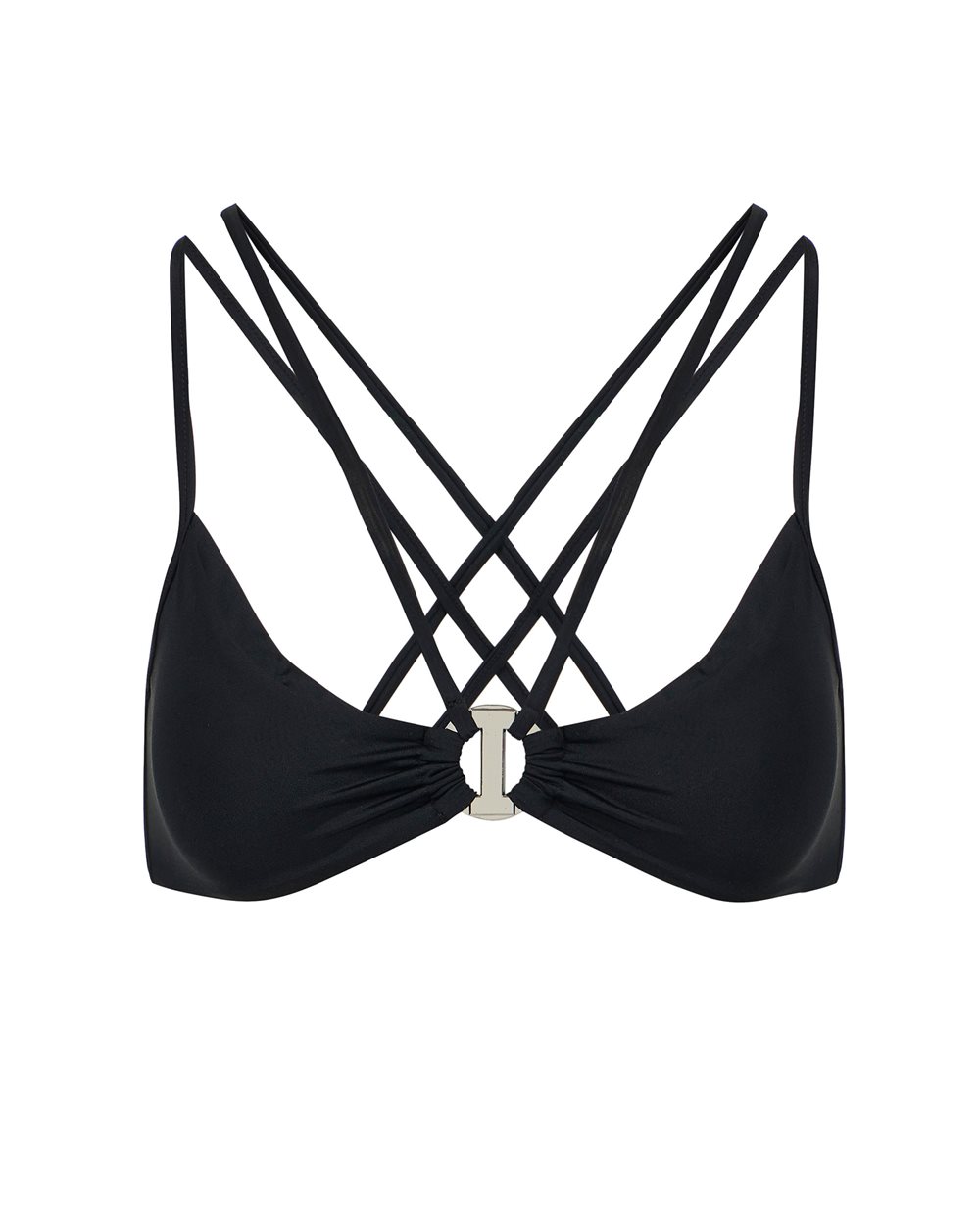 Black Swim Top with Metal Ring Center and Double Straps - per abilitare | Iceberg - Official Website