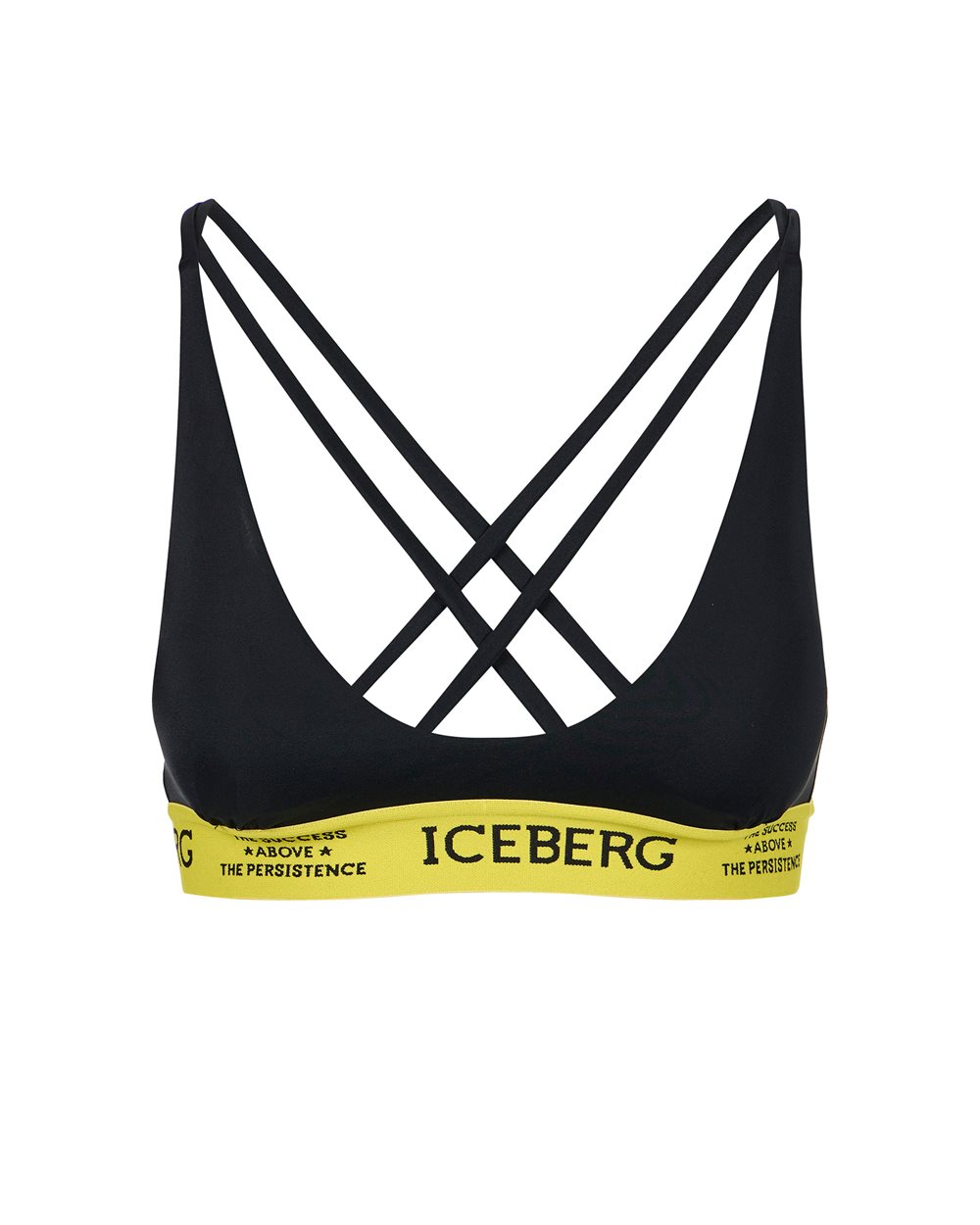 Top nero per costume con banda elastica gialla e logo Iceberg a contrasto, doppie spalline incrociat - Beachwear | Iceberg - Official Website