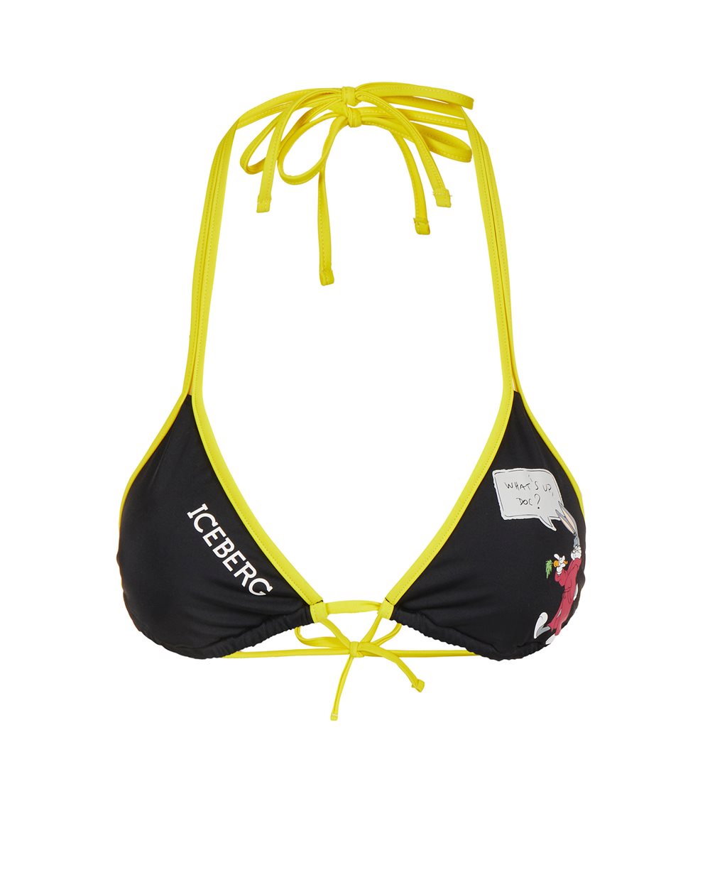 Top mare nero a triangolo con profili gialli e illustrazione Warner - Beachwear | Iceberg - Official Website