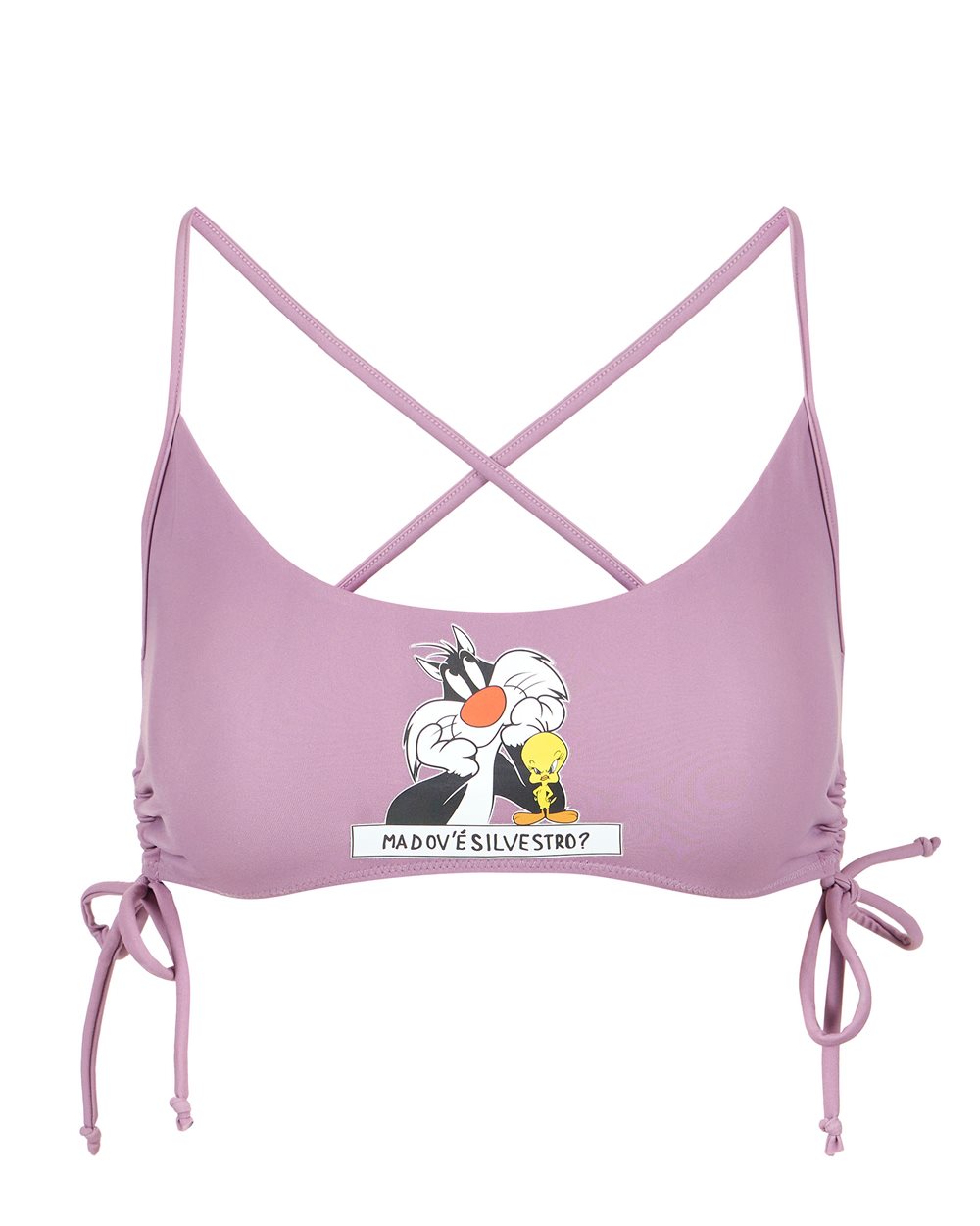 Top viola per costume da bagno a fascia con spalline e stampa Silvestro al centro - Beachwear | Iceberg - Official Website