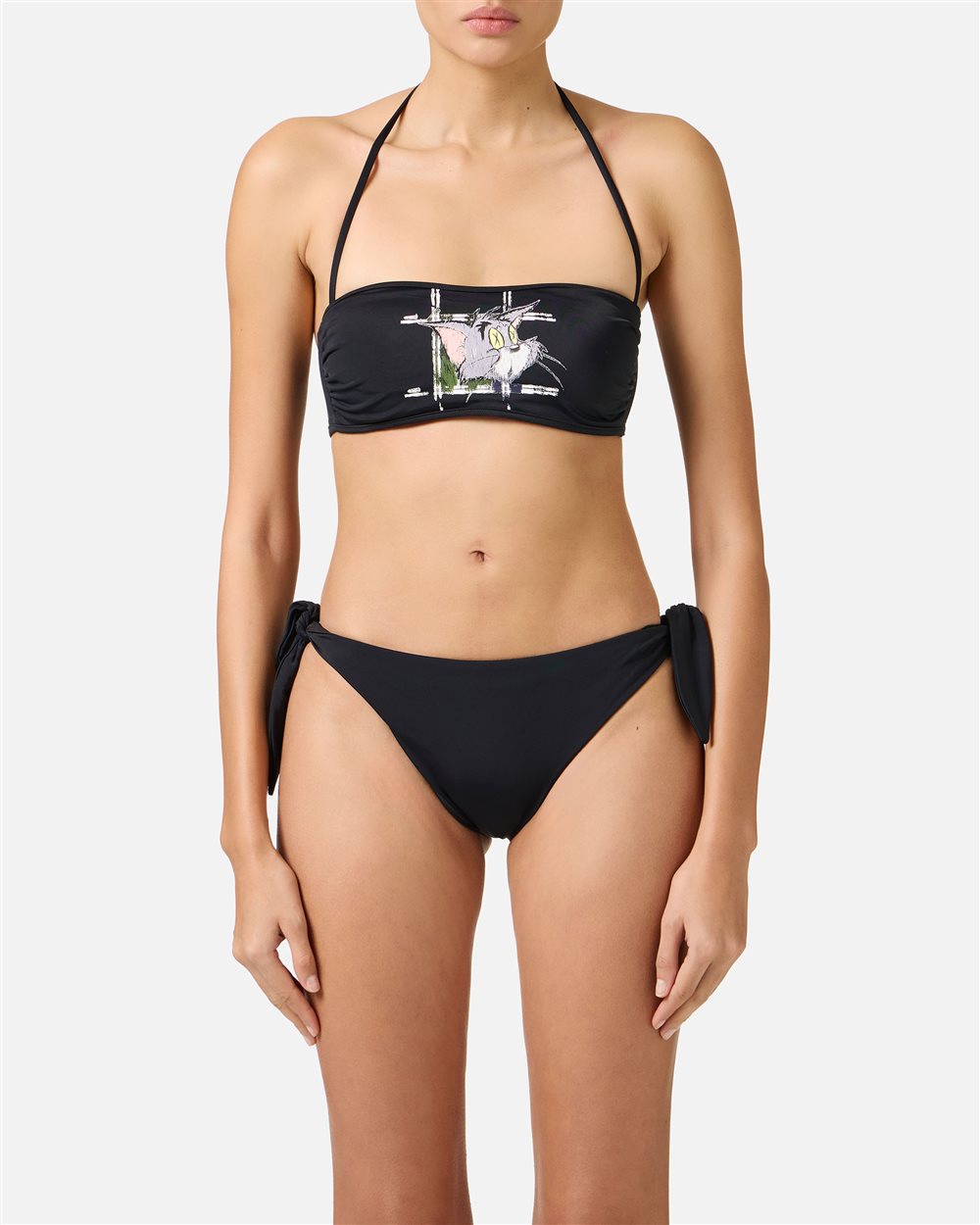 Slip nero per costume da bagno con laccetti laterali - Beachwear | Iceberg - Official Website