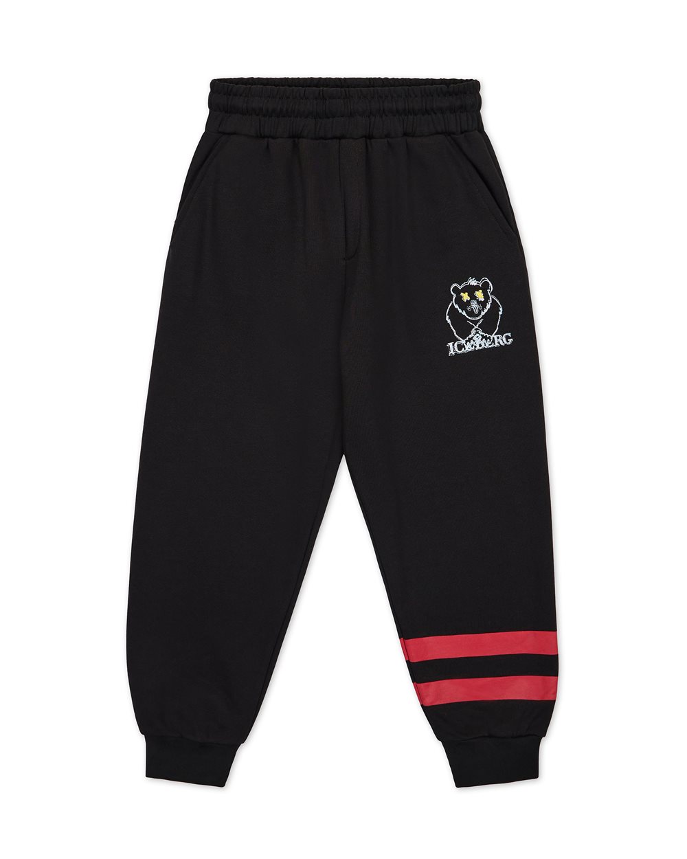 Jogger in felpa nero con doppia fascia rossa sulla caviglia sinistra | Iceberg - Official Website