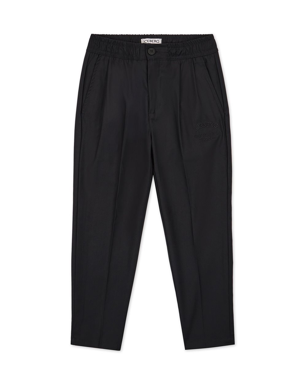 Pantalone nero in tessuto classico con gamba dritta e piega stirata | Iceberg - Official Website