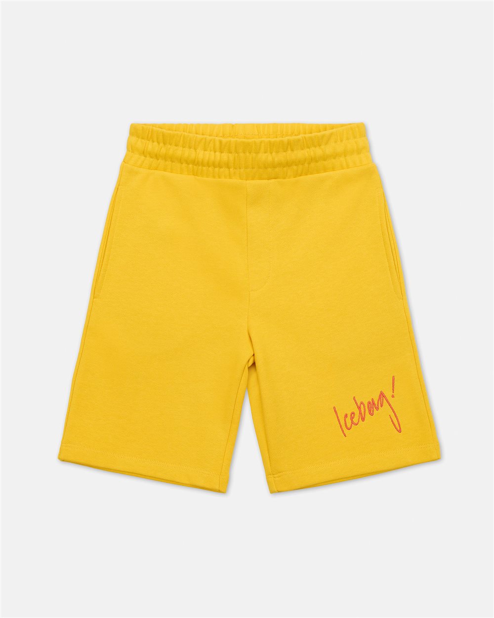 Yellow Bermuda Shorts with Red Logo on the Side - Kids | Iceberg - Official Website